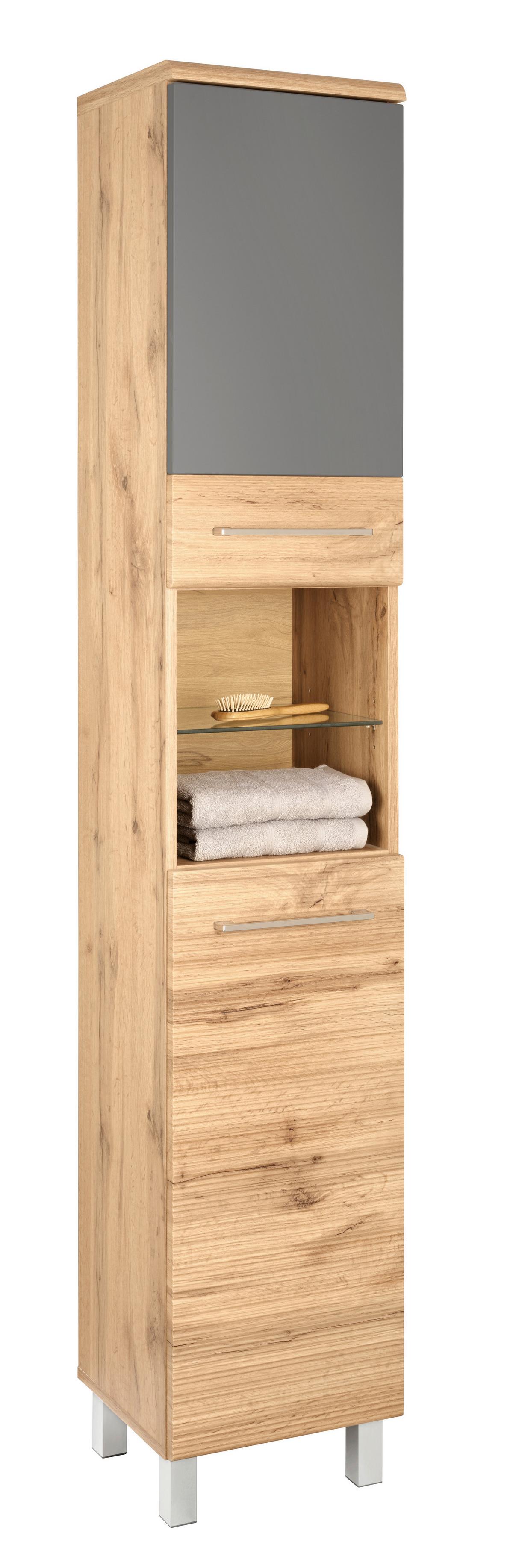 Visoki Element Float - boje hrasta/boje kroma, Moderno, drvni materijal/metal (35/194/33cm) - Premium Living