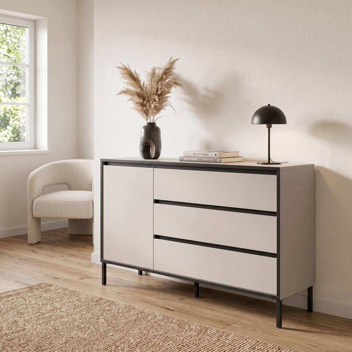 Tálalószekrény Tron - kasmírszínű, Design, faalapú anyag (136/83/38cm) - Livetastic