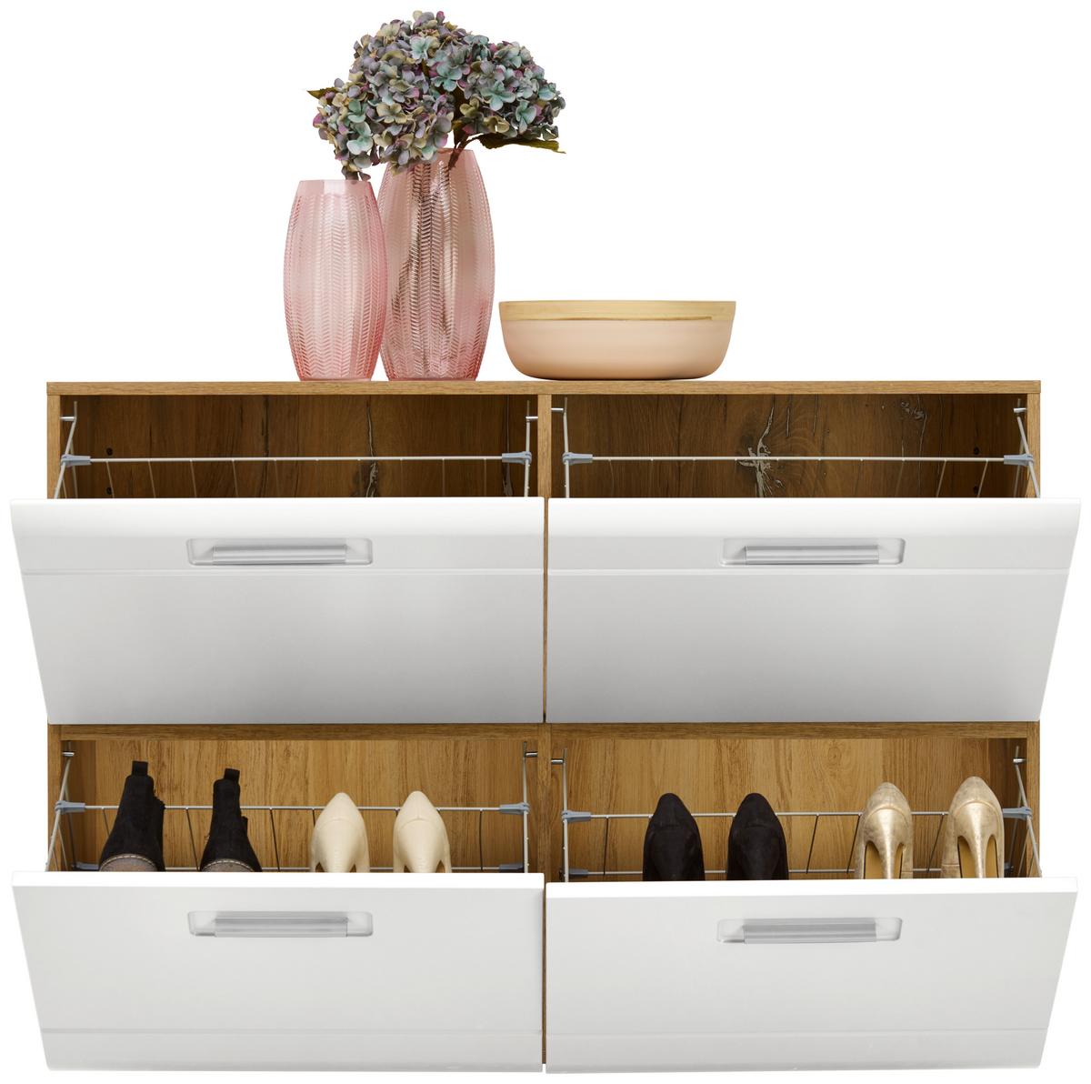 Dulap pentru pantofi Auris - alb/culoare lemn stejar, Modern (120/82,7/37,1cm) - Modern Living