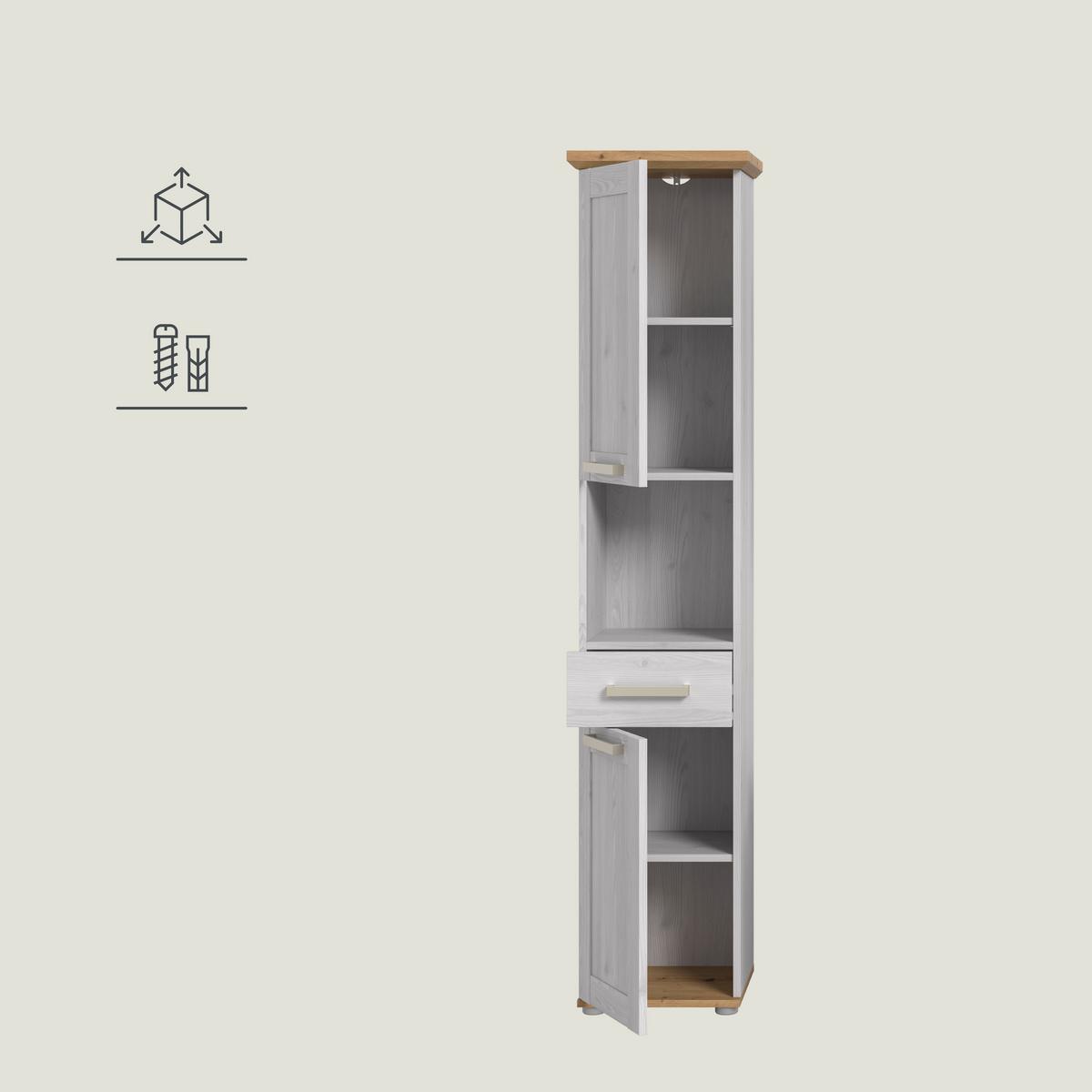 Hochschrank Verona Lärchenfarben/Eiche Artisan - Silberfarben/Lärchefarben, Trend, Holzwerkstoff/Kunststoff (39/187/34cm) - MID.YOU