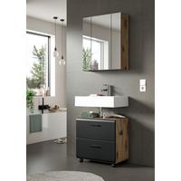 Badezimmer Ice Schwarz/Eiche dunkel 2-teilig - Eiche dunkel/Schwarz, Trend, Glas/Holzwerkstoff (60cm) - MID.YOU