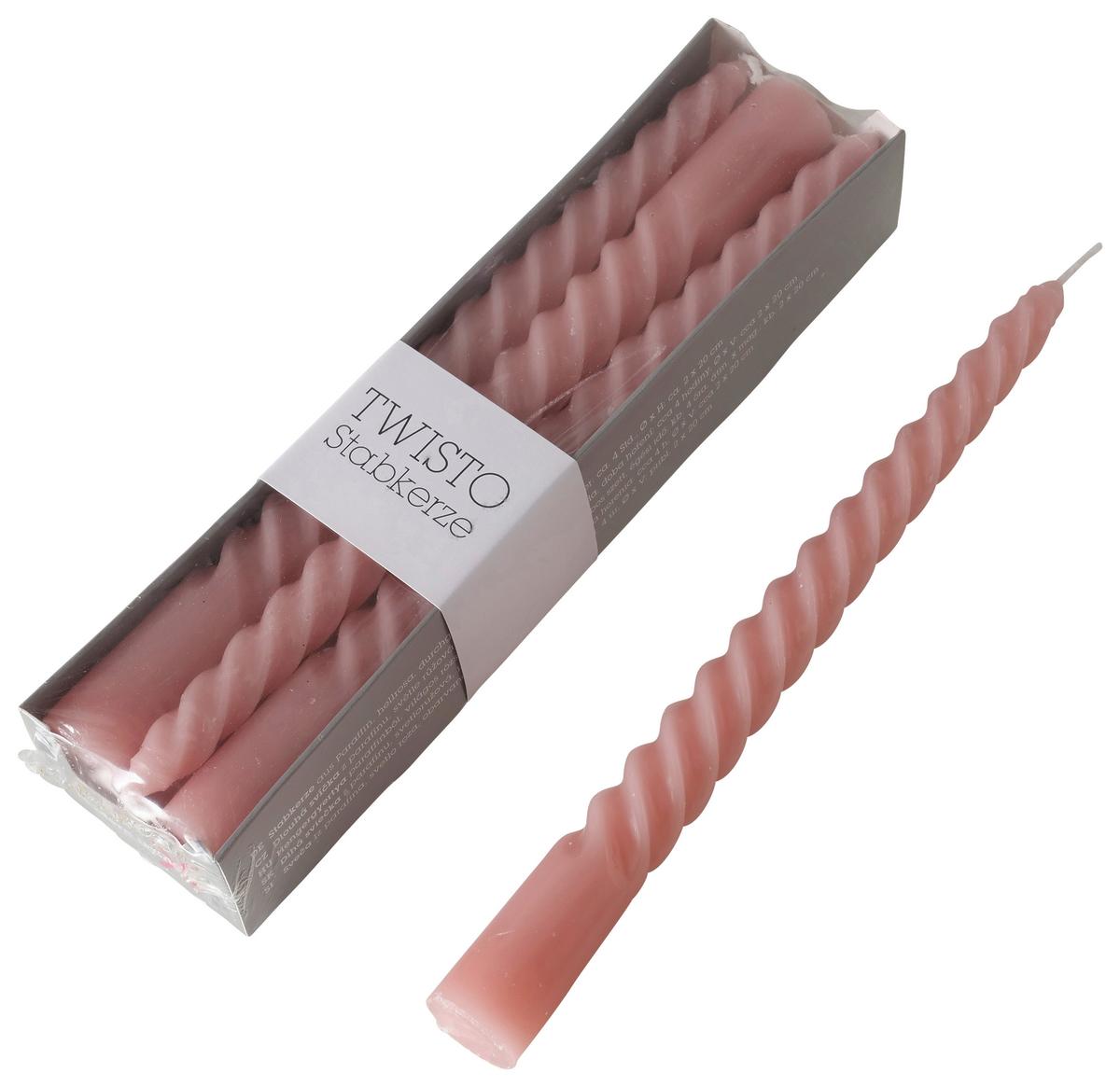 Stabkerze Twisto II Hellrosa, 6-teilig - Hellrosa, Modern (2/20cm) - Modern Living