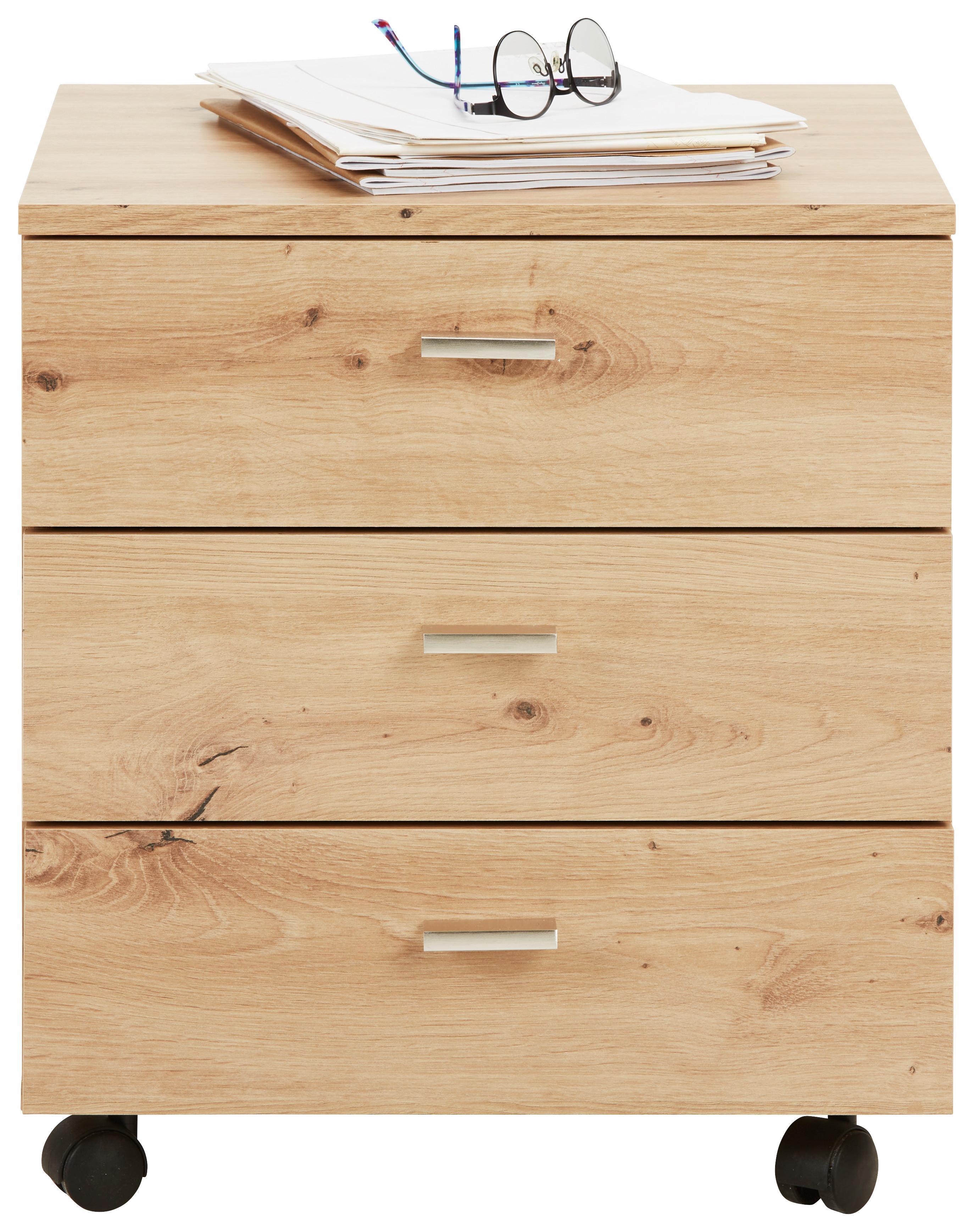 Rollcontainer in Eichefarben - Eichefarben/Silberfarben, MODERN, Holzwerkstoff/Kunststoff (45/52/45cm) - Mömax