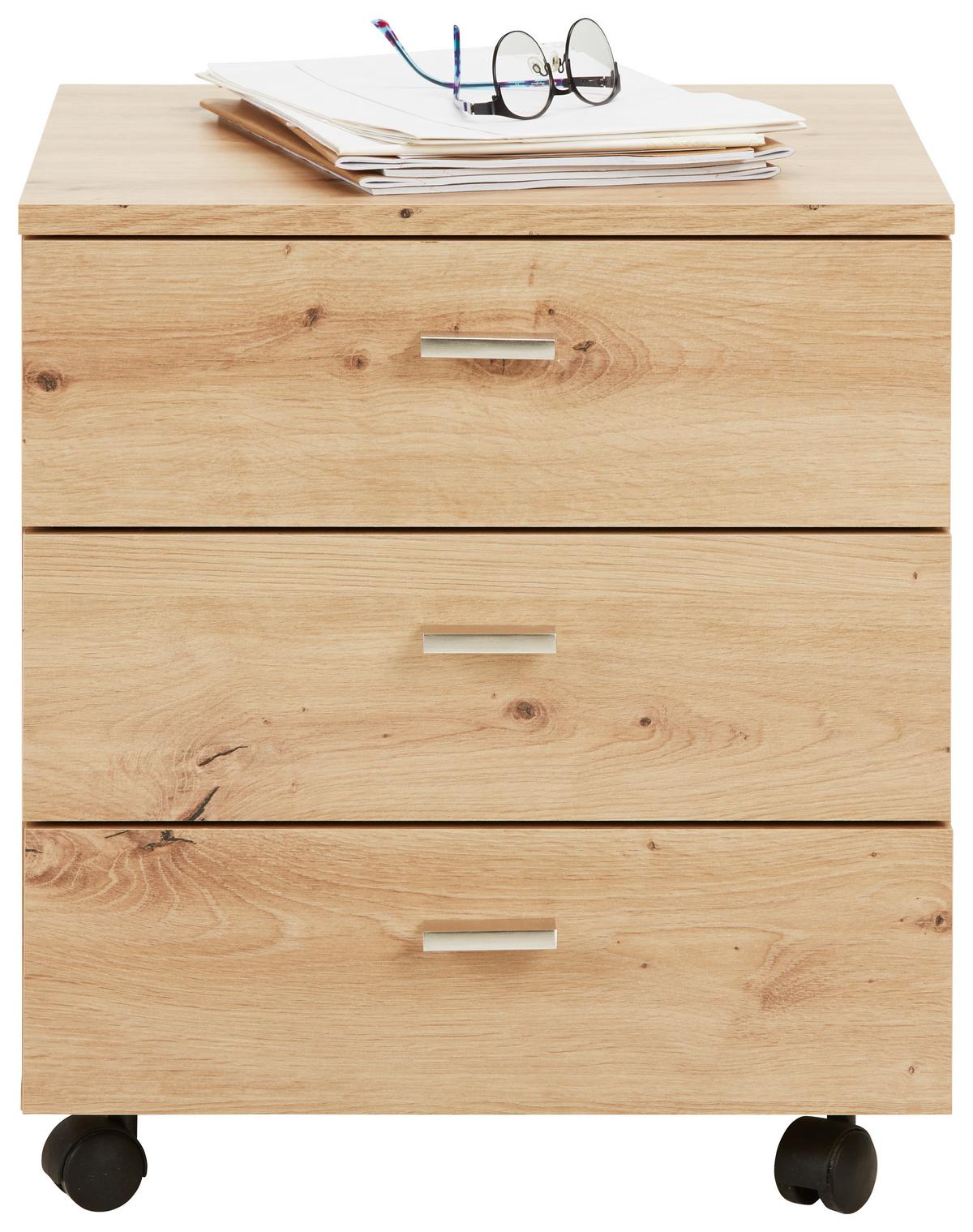 Rollcontainer in Eichefarben - Eichefarben/Silberfarben, MODERN, Holzwerkstoff/Kunststoff (45/52/45cm) - Mömax