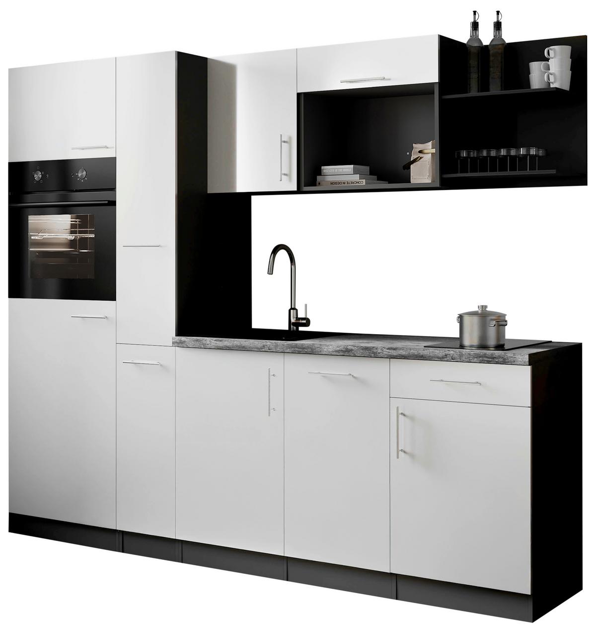Küchenblock Oliver m. Geräten Weiß - Weiß/Grau, Trend, Holzwerkstoff/Metall (235cm) - Respekta