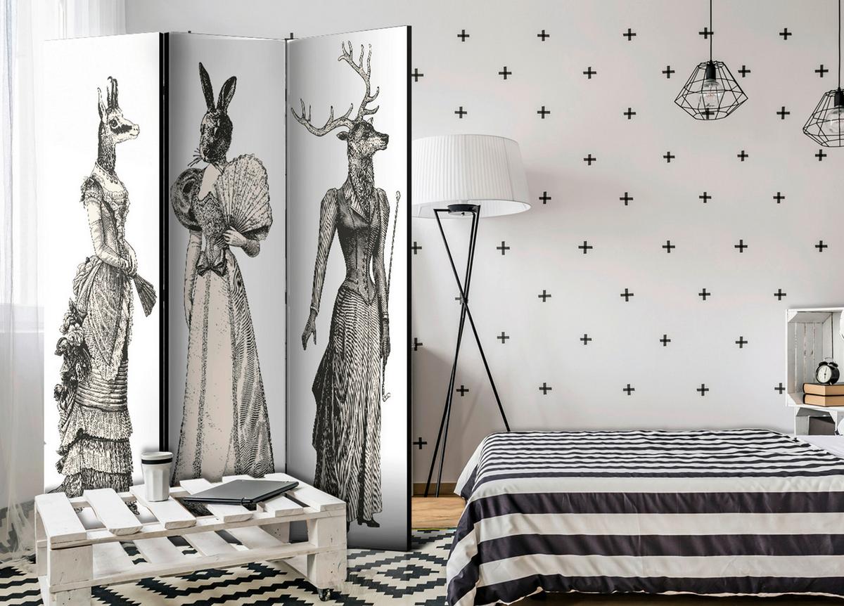 Paravan Chic Zoo, 3-Delni, Akustičen - siva/bela, Basics, umetna masa/tekstil (135/172/3cm) - artgeist