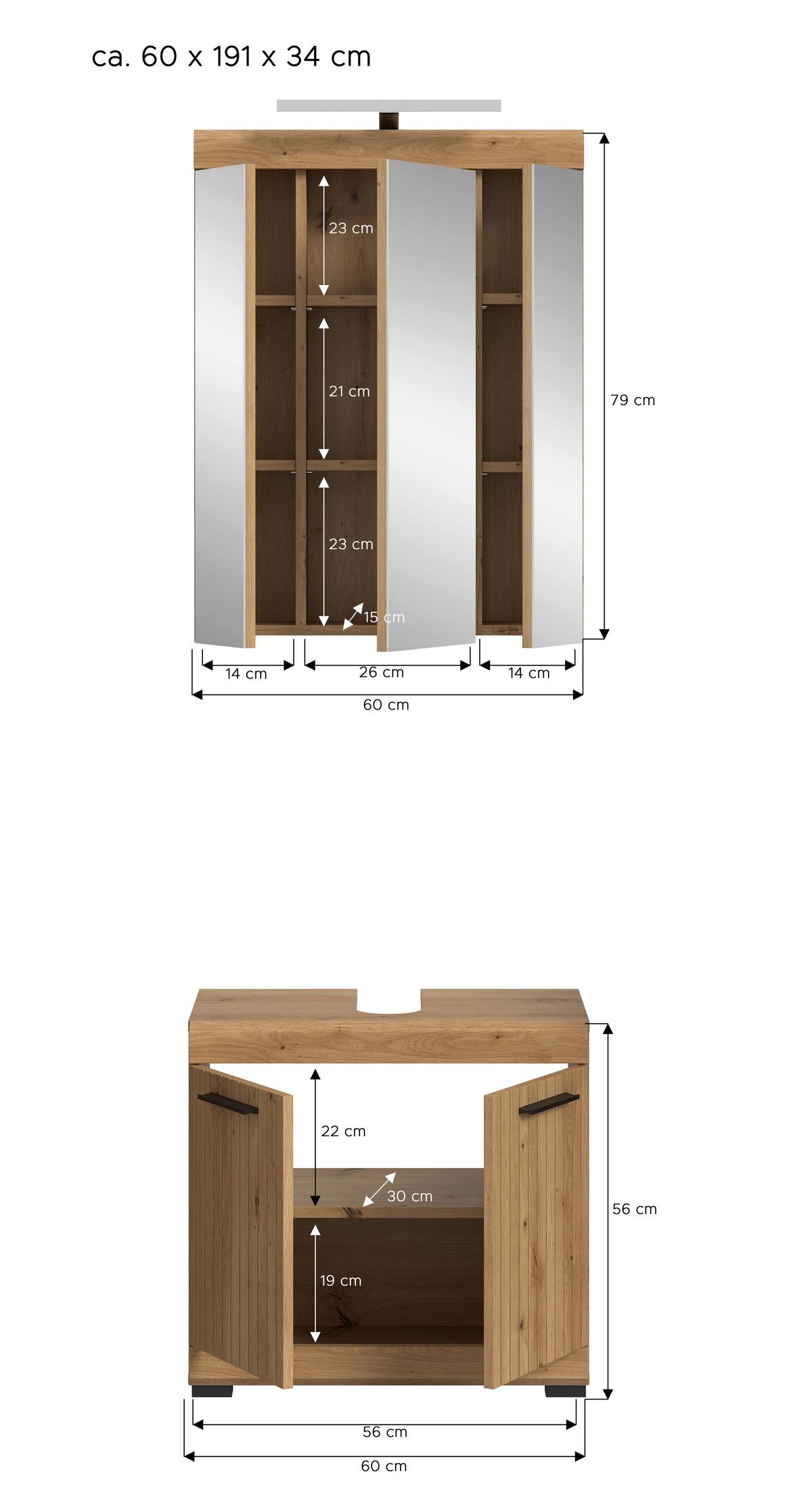 Badezimmer Scout Eiche Artisan 2-teilig - Schwarz/Eiche Artisan, Trend, Glas/Holzwerkstoff (60cm) - MID.YOU