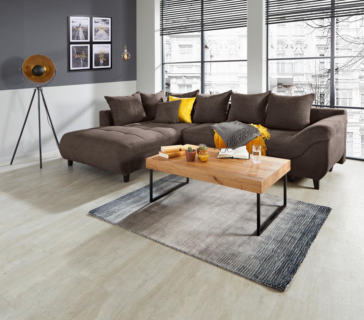 Kutna Garnitura Mendoza - tamno smeđa/crna, Design, tekstil/drvo (197/309cm) - Modern Living