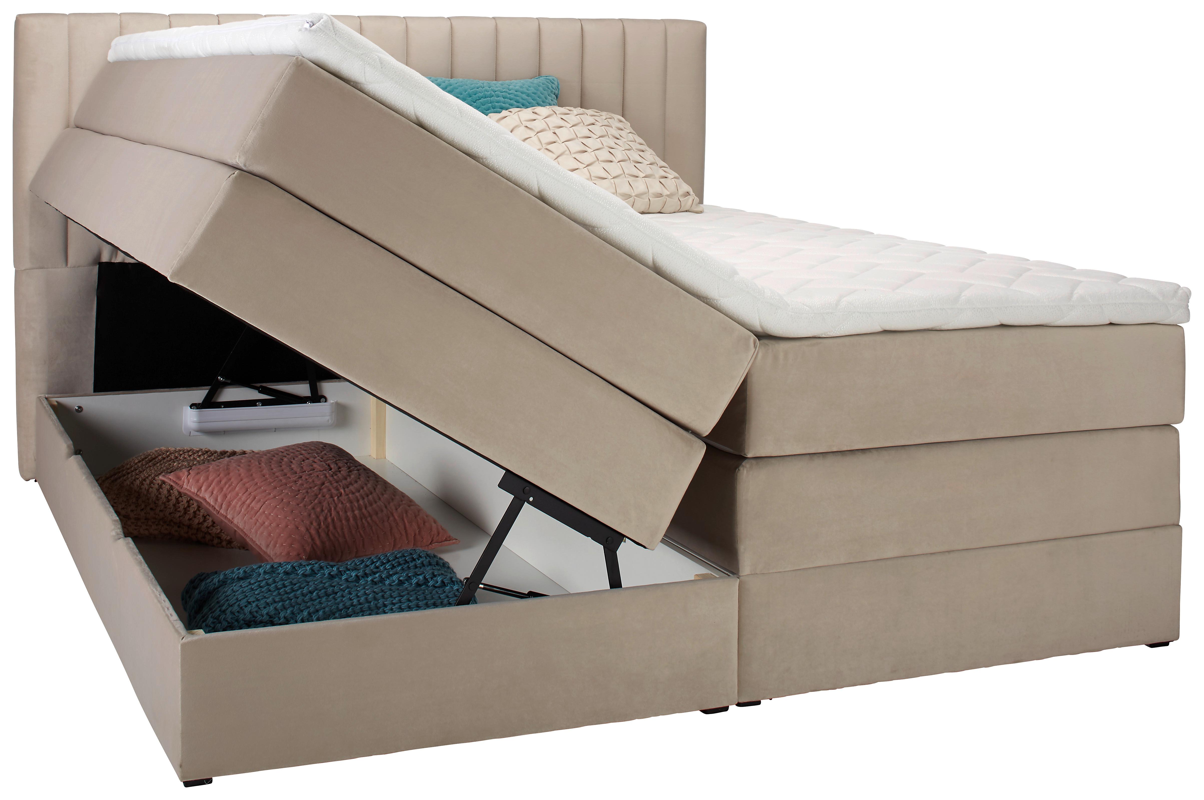 Boxspringbett in Beige ca. 180x200cm - Beige/Schwarz, Konventionell, Holz/Holzwerkstoff (180/200cm) - Premium Living