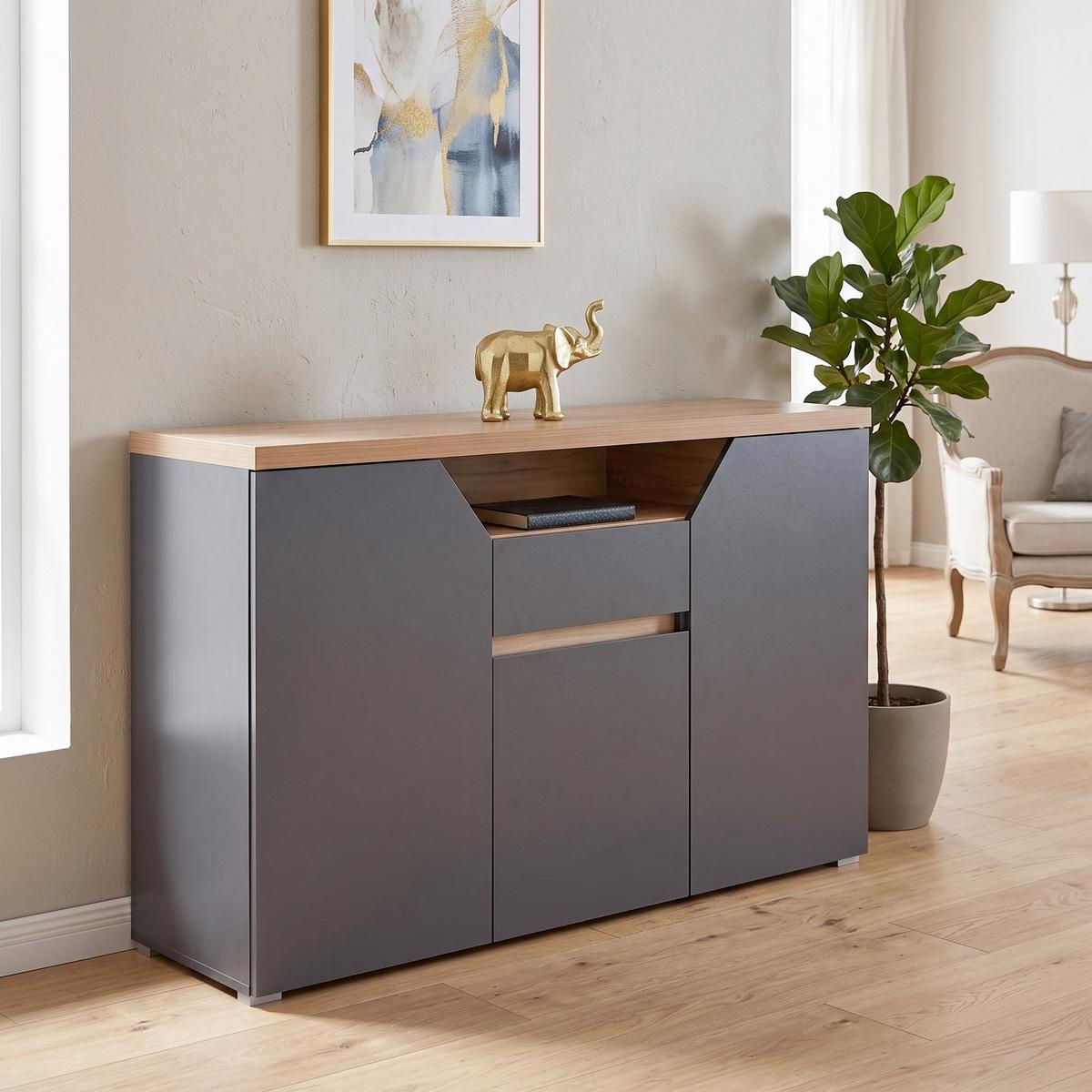 Komoda Pepe - bela/crna, Moderno, pločasti materijal/plastika (136,4/91,6/40cm) - Modern Living