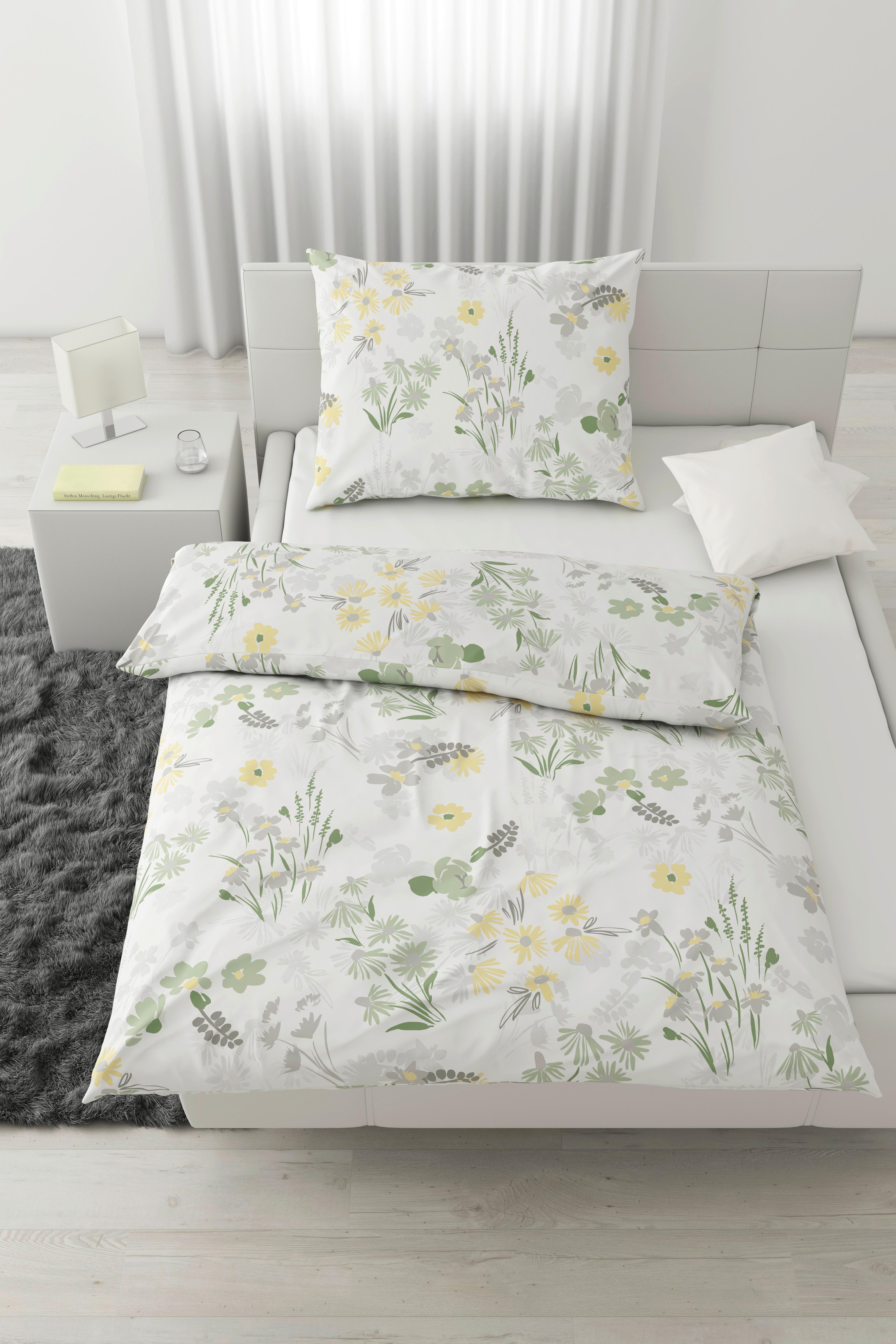 Bettwäsche Anneliese mit Blumenmotiv ca. 140x200cm - Grün, KONVENTIONELL, Textil (140/200cm) - Modern Living