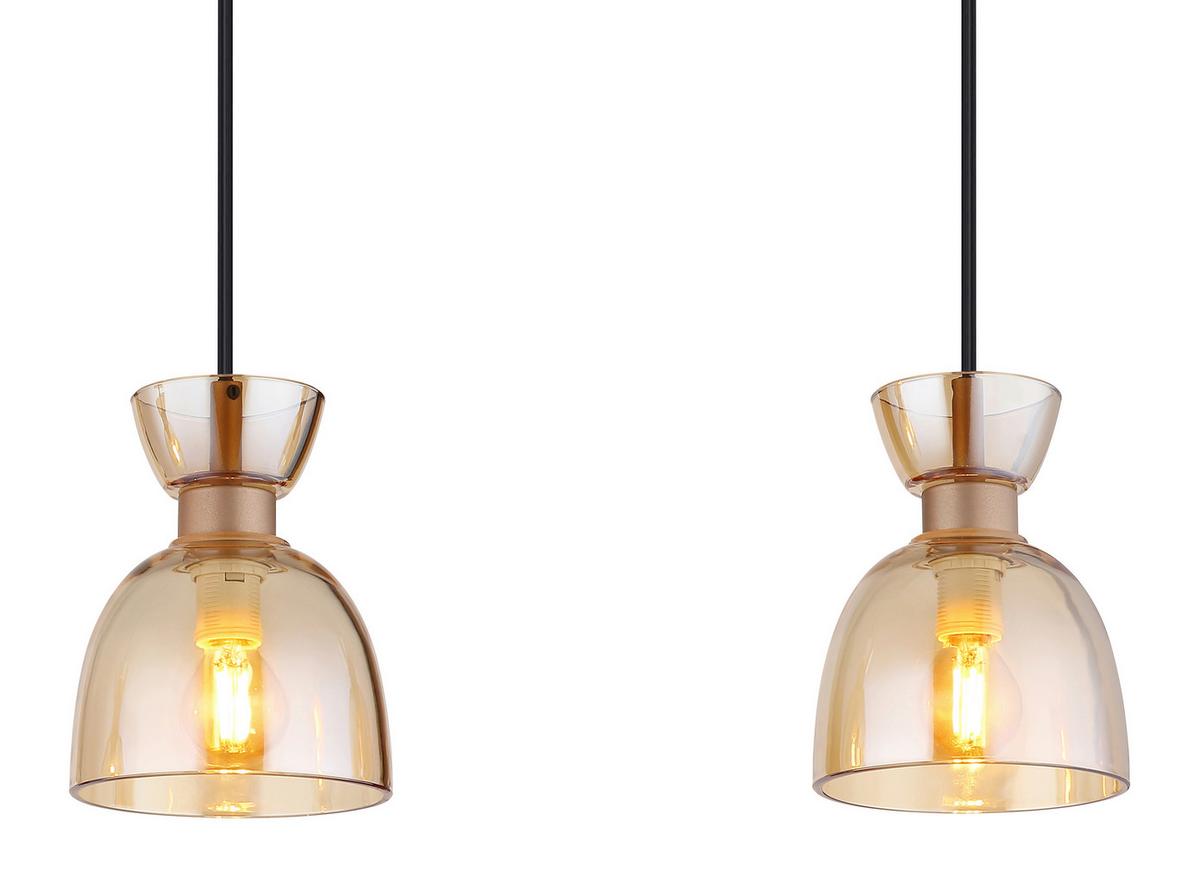 HÄNGELEUCHTE 15769A-3 MASSEY - Bernsteinfarben/Schwarz, Design, Glas/Kunststoff (65/13/120cm) - Globo