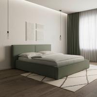 Polsterbett Serena ca. 180x200 cm Olive Stauraum - Schwarz/Olivgrün, MODERN, Holz/Holzwerkstoff (180/200cm) - Bessagi Home