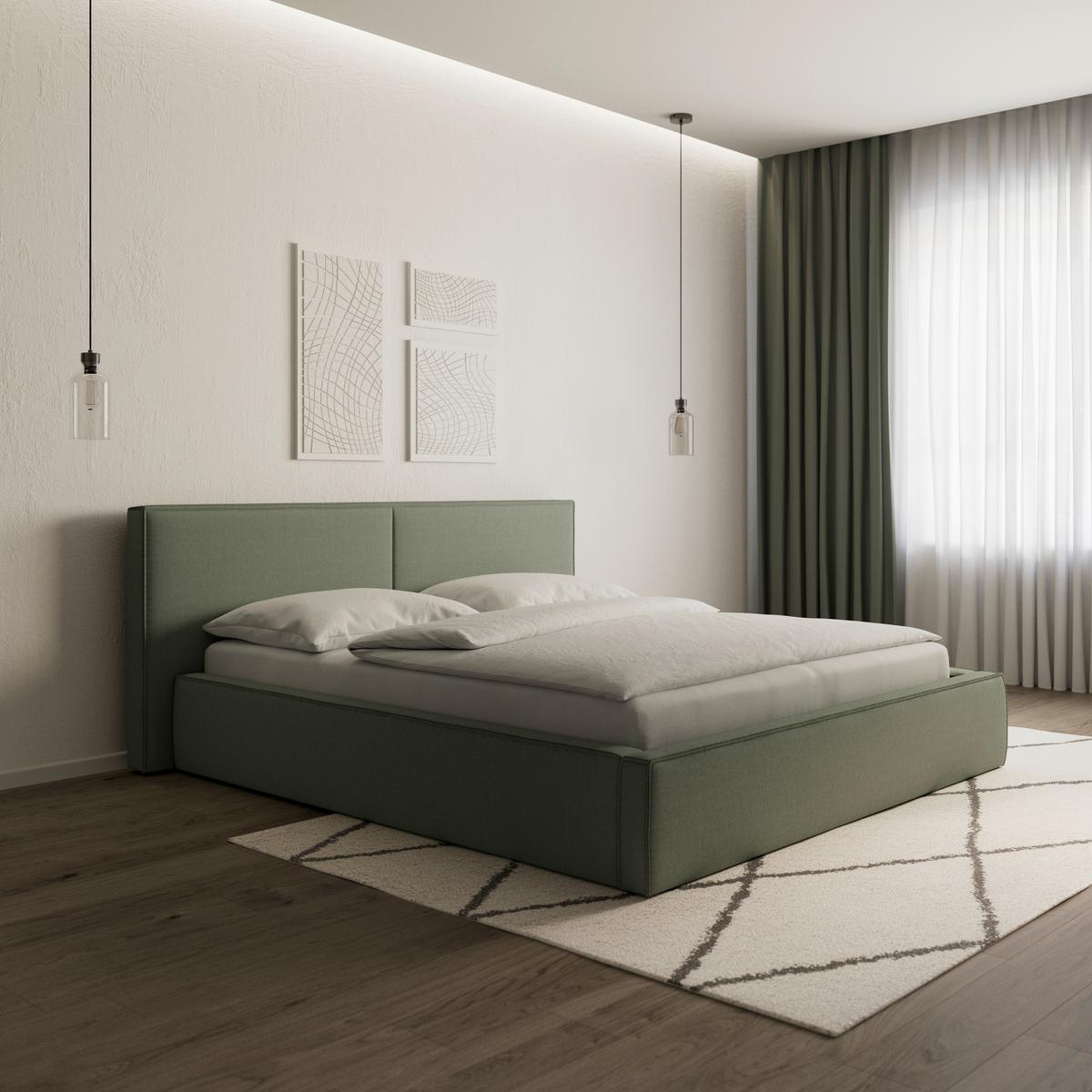 Polsterbett Serena ca. 180x200 cm Olive Stauraum - Schwarz/Olivgrün, MODERN, Holz/Holzwerkstoff (180/200cm) - Bessagi Home