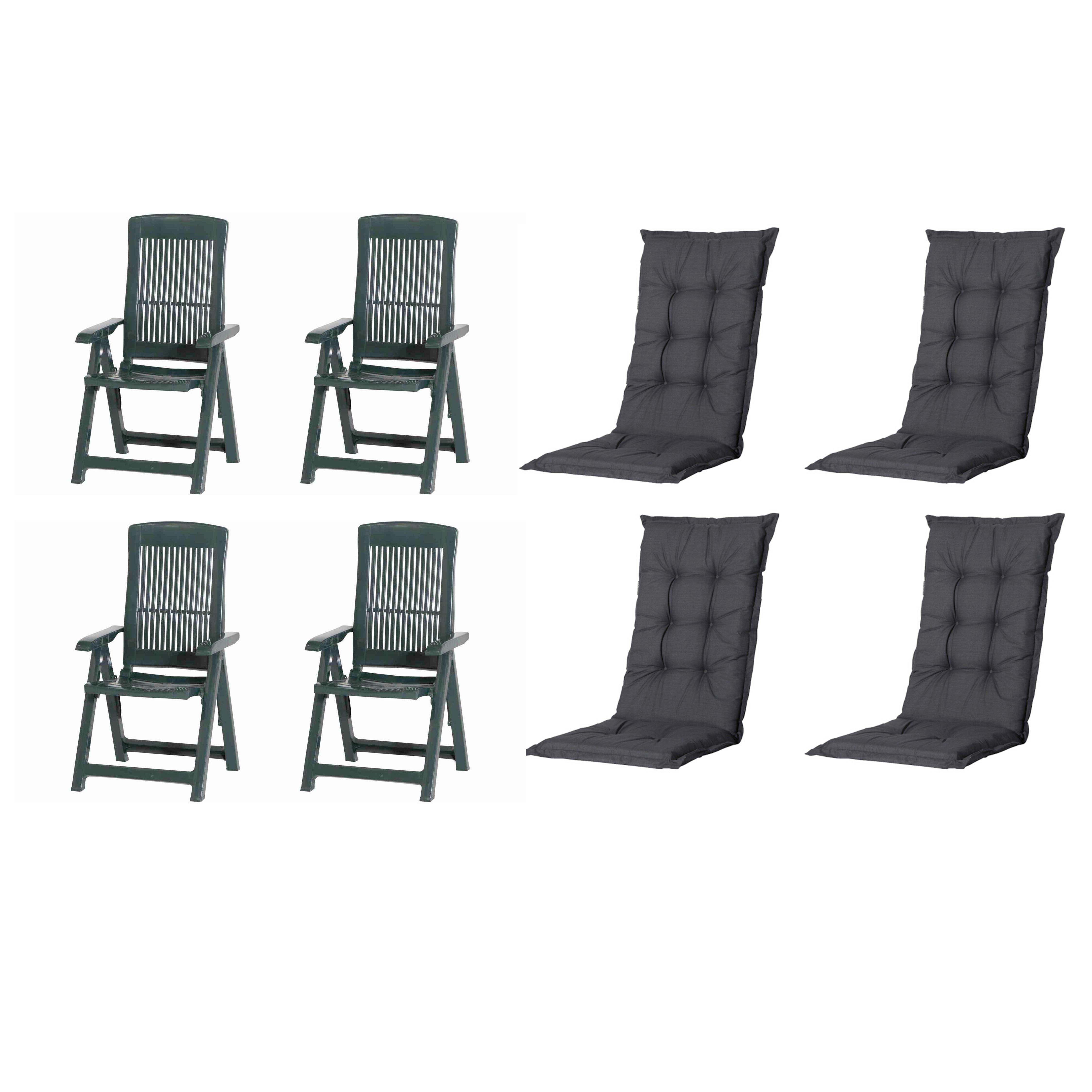 GARTENSTUHL-SET TAMPA+AUFLAGEN SET - Schwarz/Grün, MODERN, Kunststoff/Textil (44/111/50cm) - Gardenson