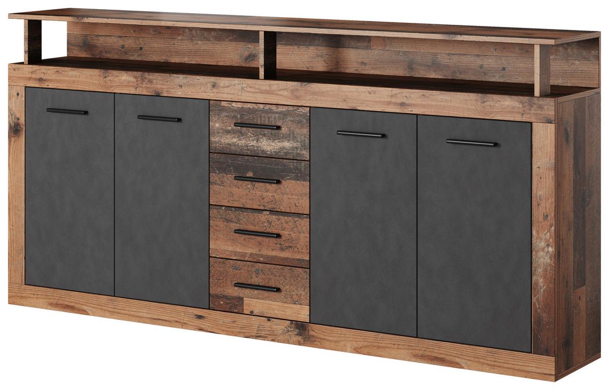 KOMODA SZEROKA LUNA EICHE OLD STYLE/ANTHRAZIT - antracytowy/stary dąb, Basics, materiał drewnopochodny/tworzywo sztuczne (190/95/32cm) - MID.YOU