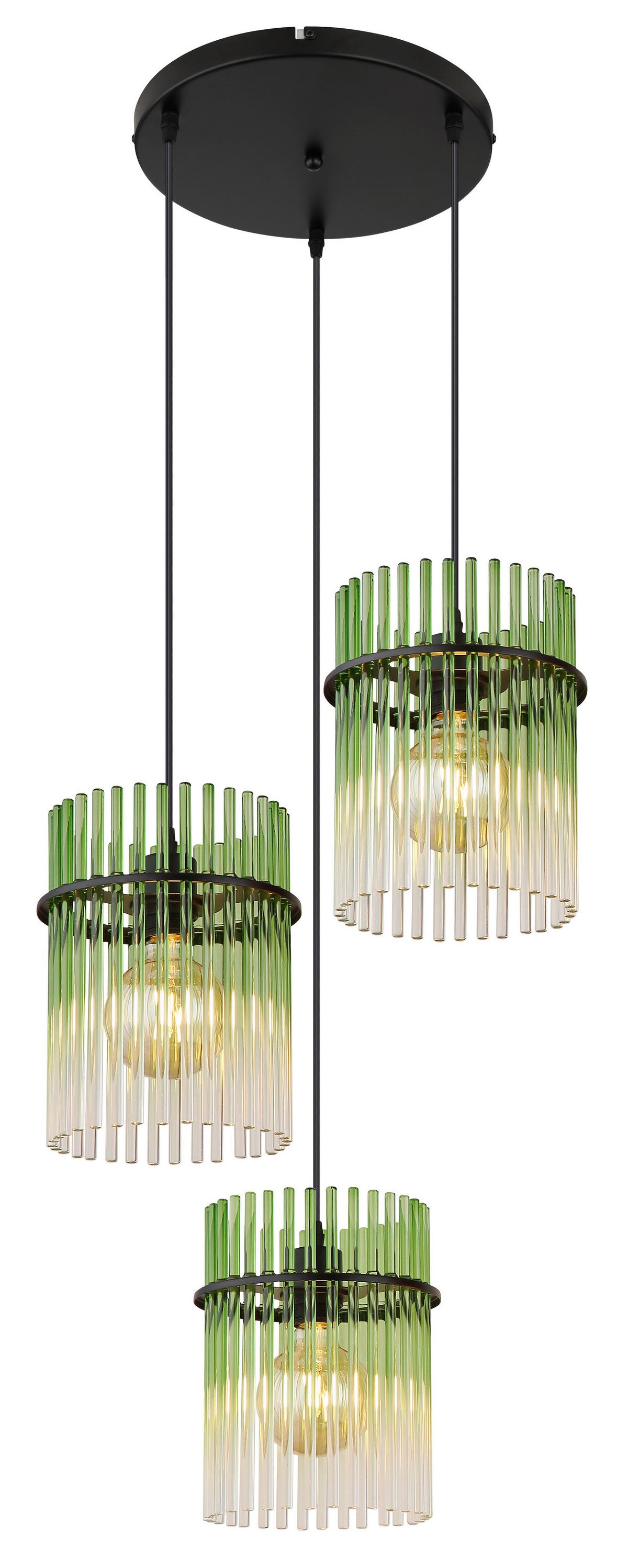 HÄNGELEUCHTE 15698-3HRG GORLEY - Klar/Schwarz, Basics, Glas/Kunststoff (47/140cm) - Globo