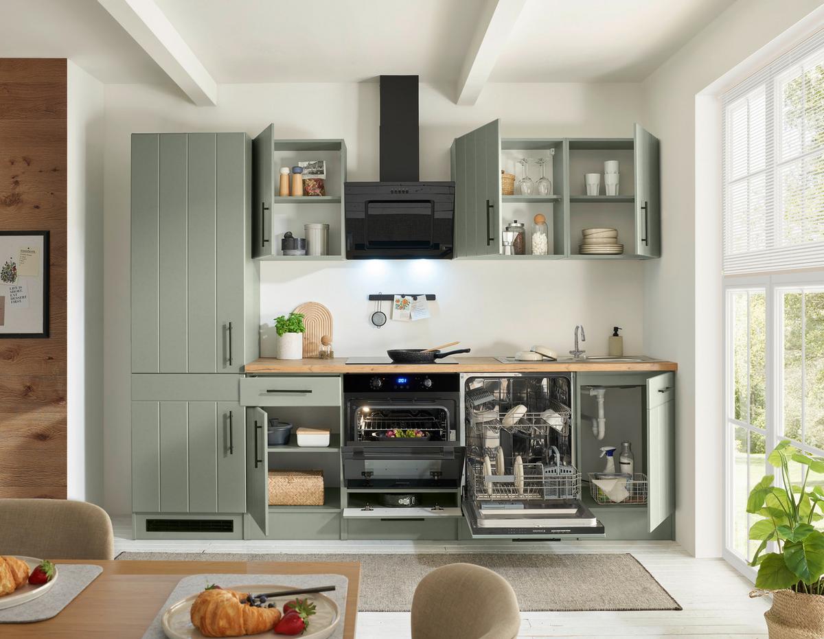 Küchenblock Anton m. Geräte Wildeiche/Schilfgrün - Schilfgrün/Wildeiche, Trend, Holzwerkstoff/Metall (280cm) - Respekta