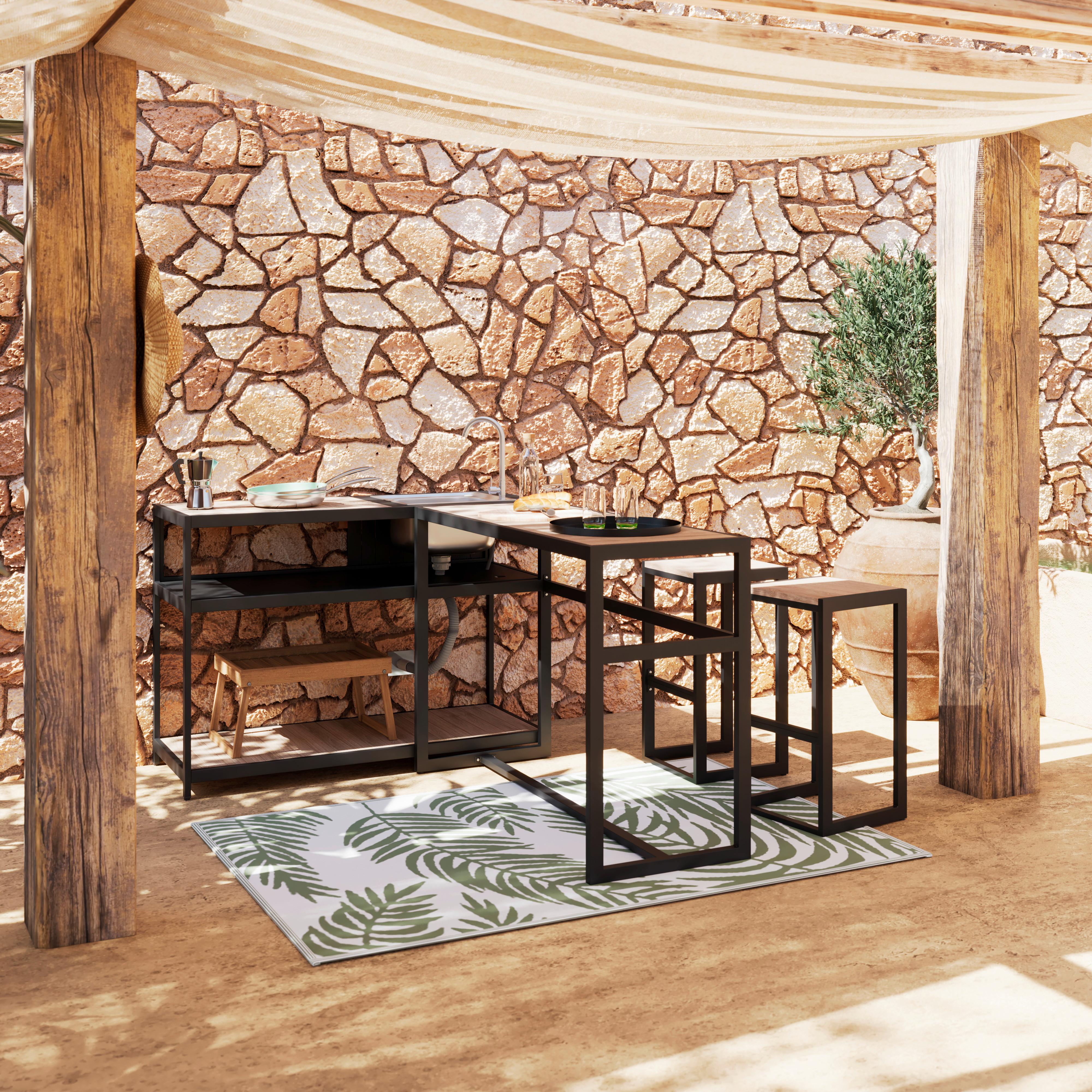 Outdoorküche Delia Schwarz /Naturfarben inkl. Abdeckung - Schwarz/Naturfarben, MODERN, Kunststoff/Metall - Bessagi Garden