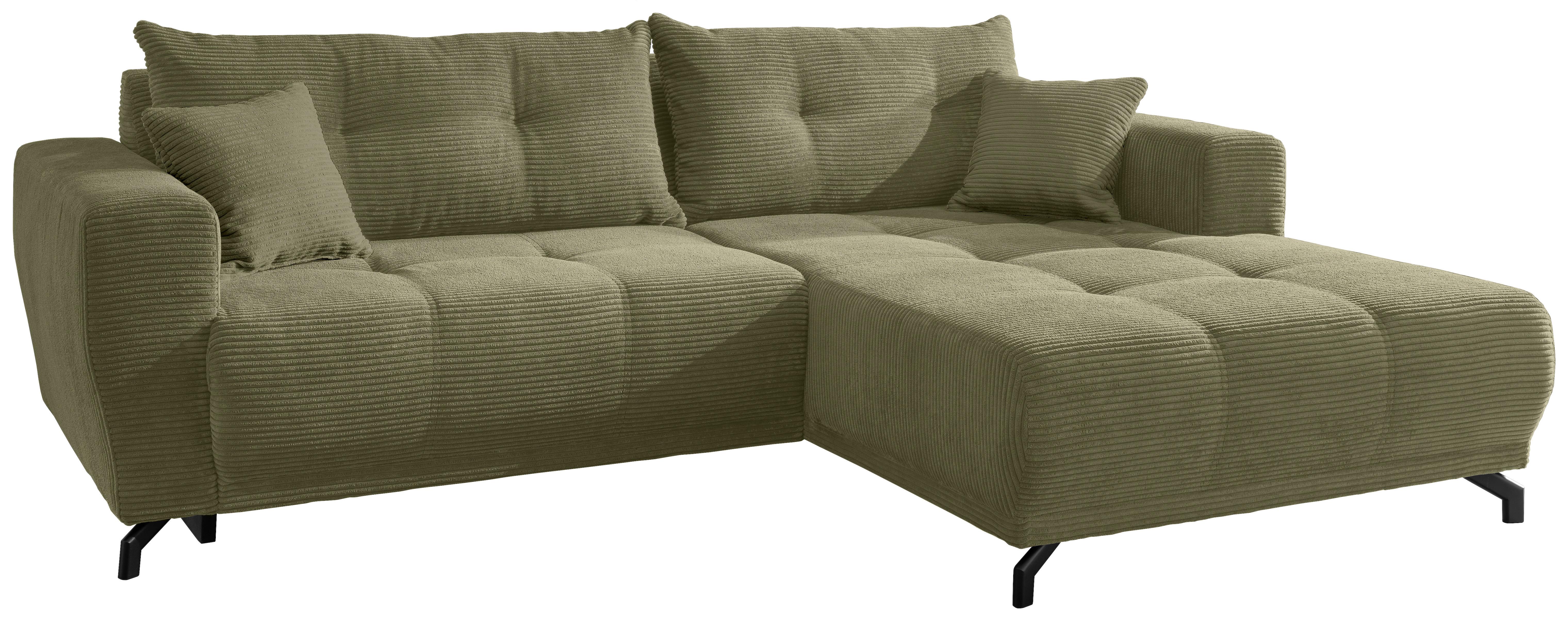 Wohnlandschaft Restato Olivgrün Cord - Schwarz/Olivgrün, MODERN, Textil/Metall (246/177cm) - MID.YOU