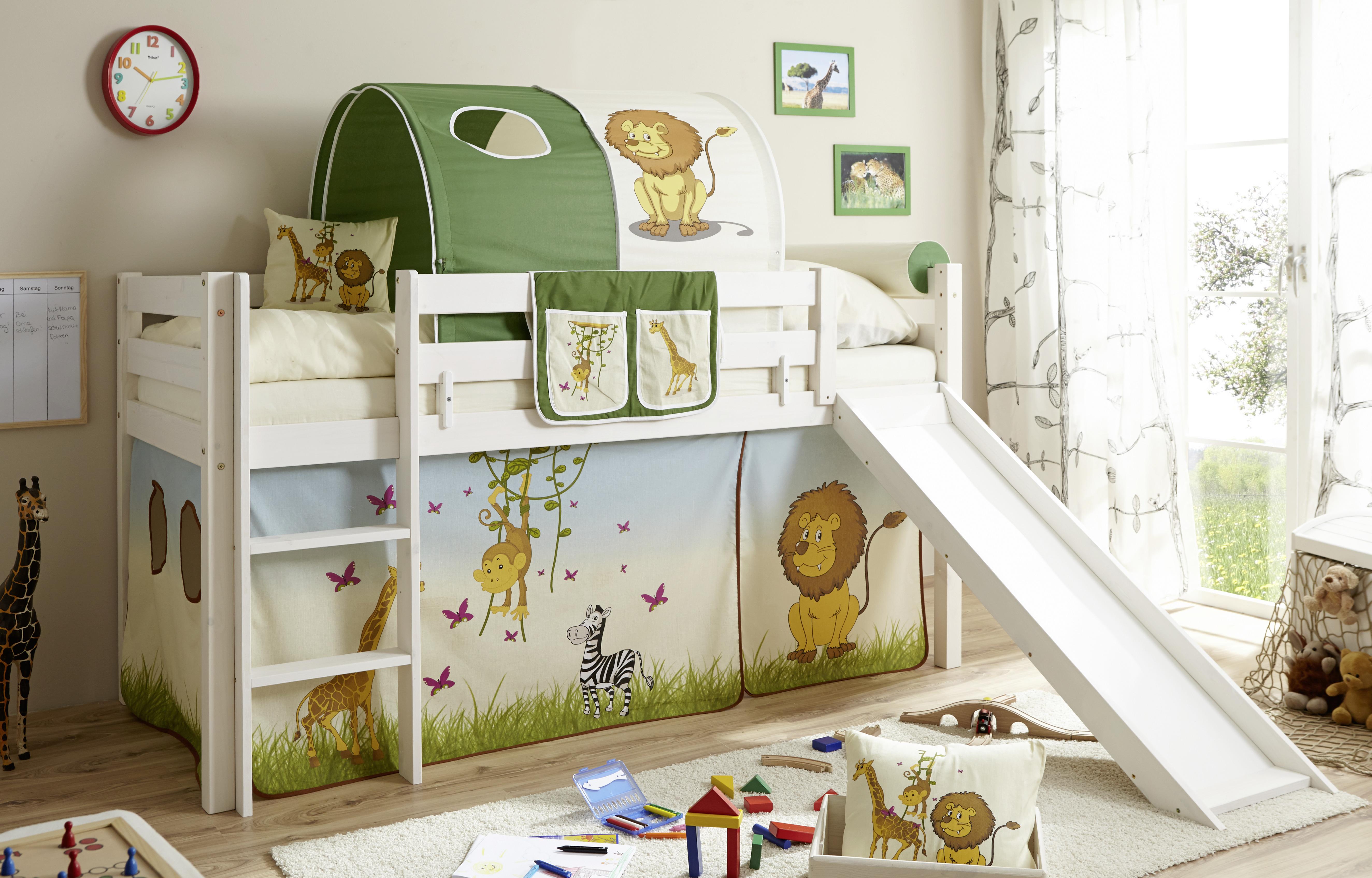 Spielbett "Manuel",aus Kiefer, multicolor/weiß - Multicolor/Weiß, Natur, Holz (90/200cm) - MID.YOU