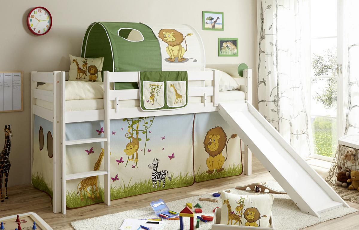 Spielbett "Manuel",aus Kiefer, multicolor/weiß - Multicolor/Weiß, Natur, Holz (90/200cm) - MID.YOU