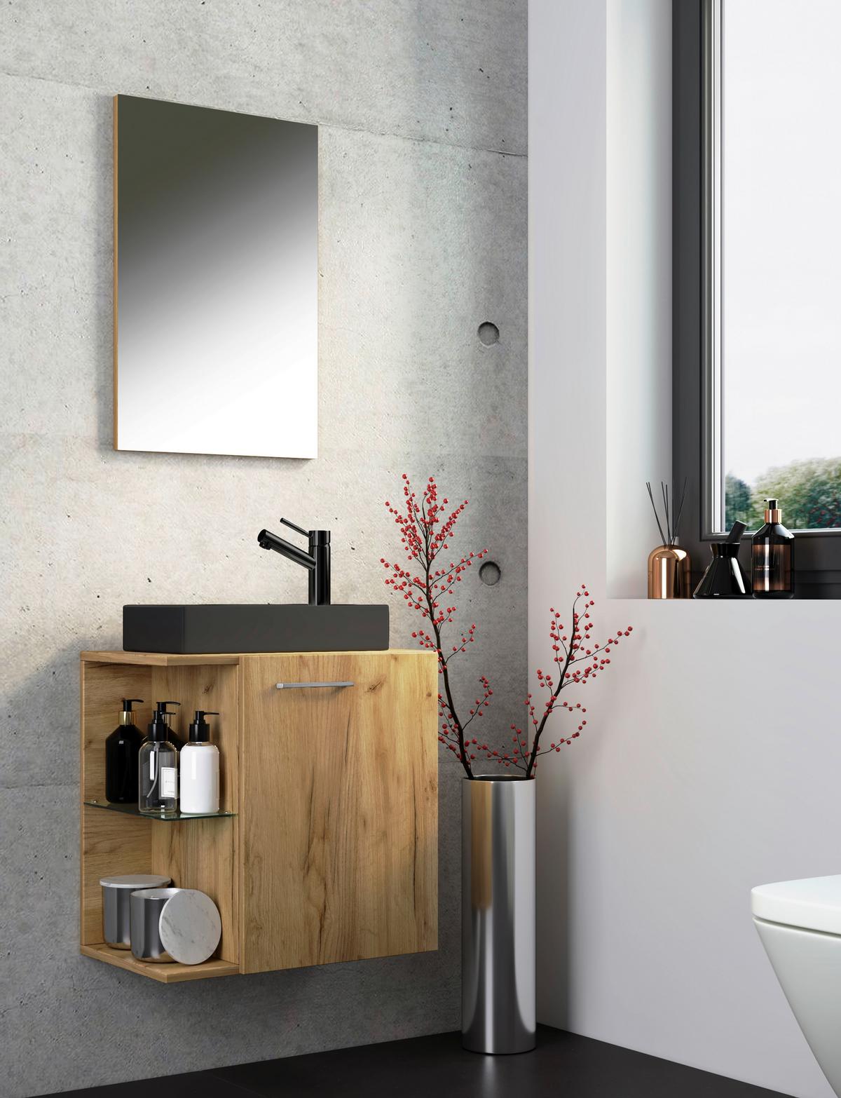 GÄSTEBAD HAUSA BL - Honigeiche/Alufarben, Modern, Glas/Keramik (52cm) - MID.YOU