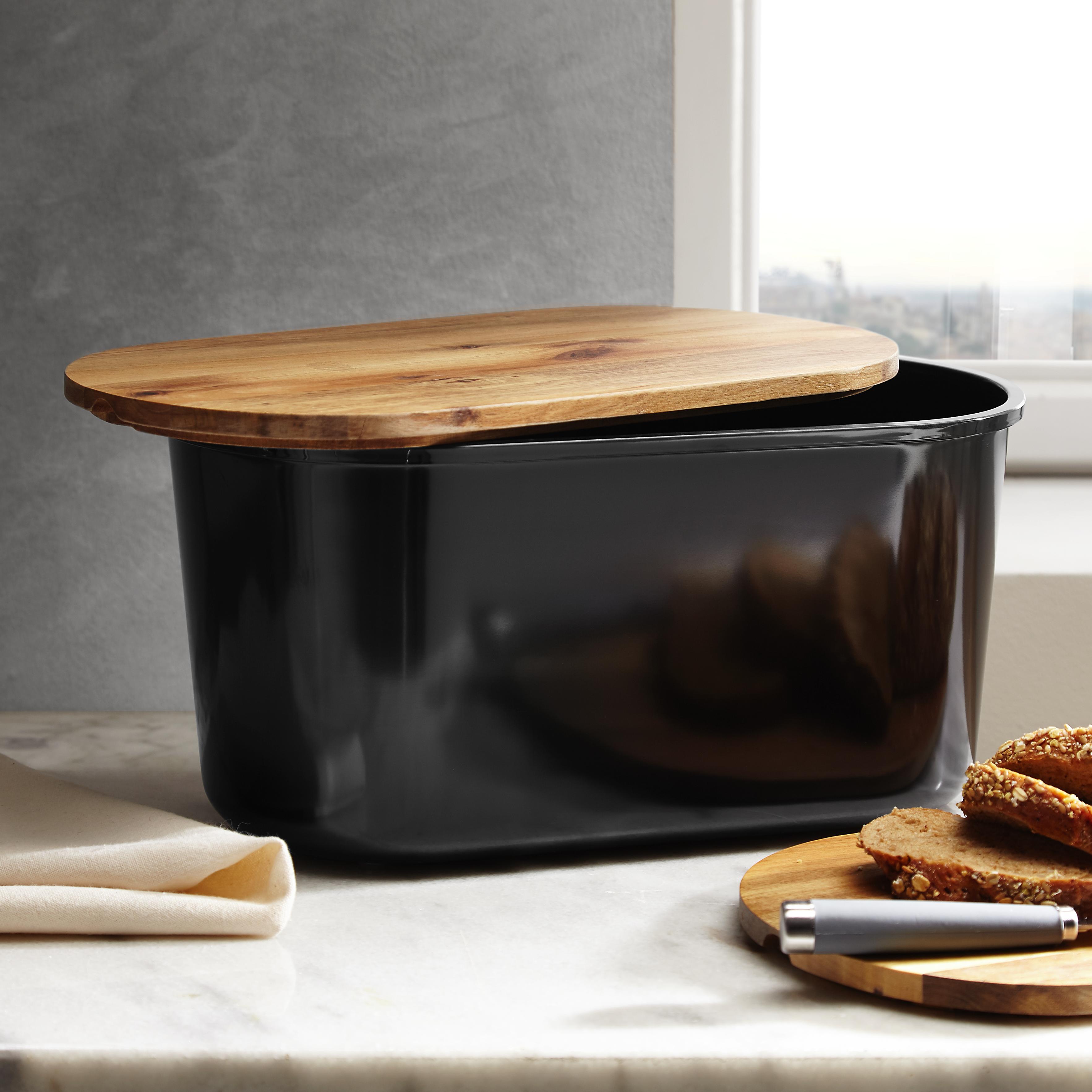 Echtwerk Brotbox Fresh mit Deckel - Schwarz/Akaziefarben, MODERN, Holz/Kunststoff (37/21,5/17,2cm) - Echtwerk
