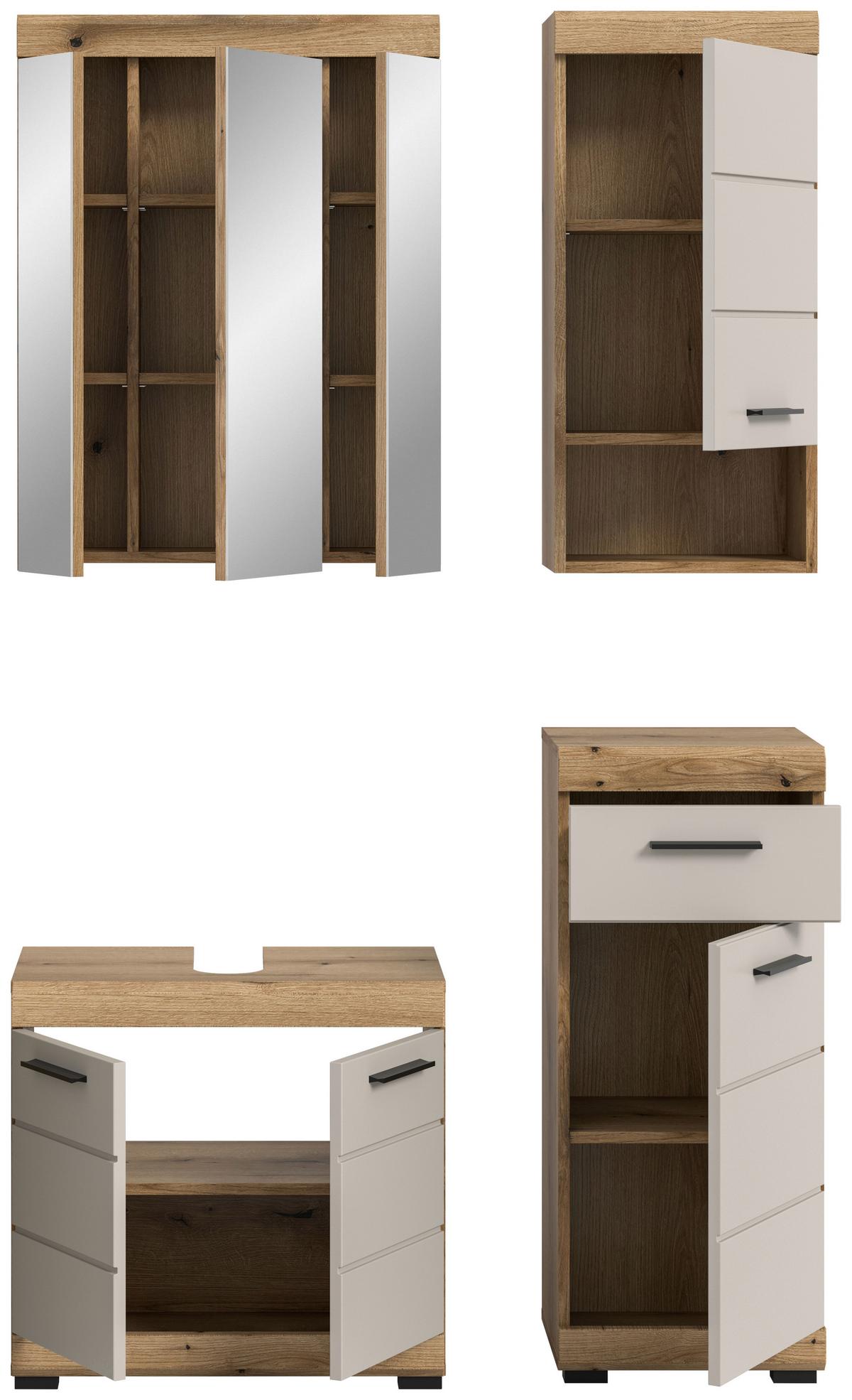 Badezimmer Scout 4-tlg. ca. 134 cm Kaschmir - Kaschmir/Schwarz, MODERN, Glas/Holzwerkstoff (134cm) - MID.YOU