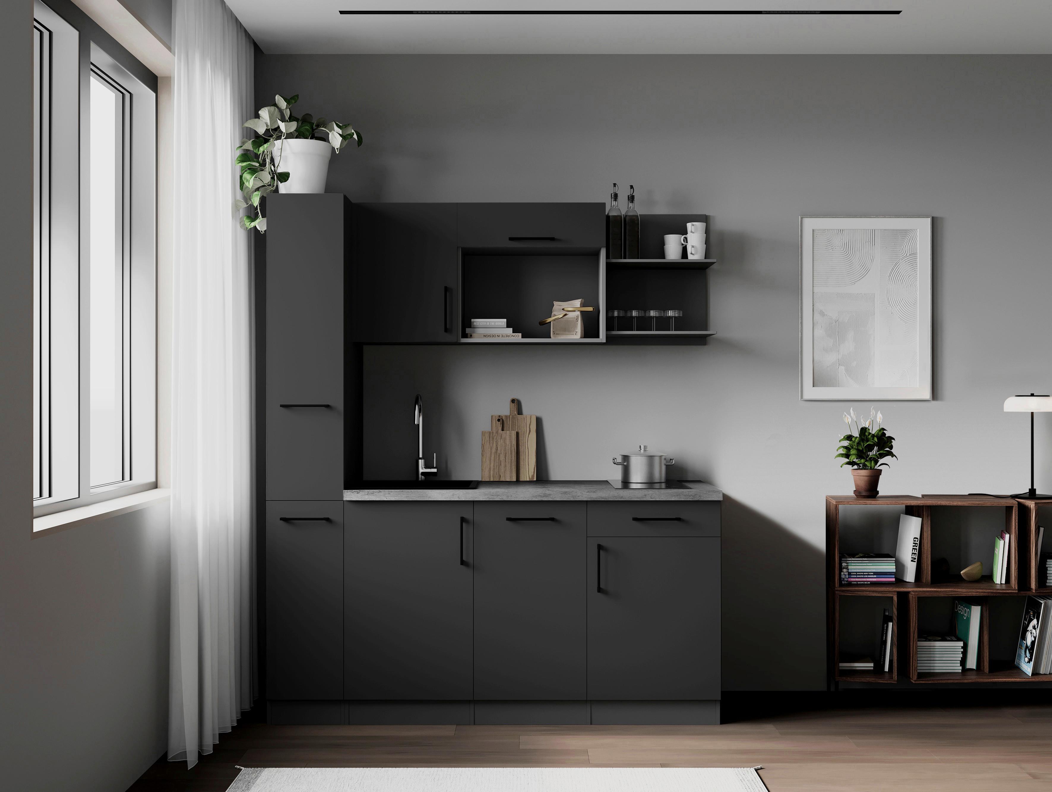 Küchenblock Oliver m. Geräten Grau - Grau, Trend, Holzwerkstoff/Metall (175cm) - Respekta