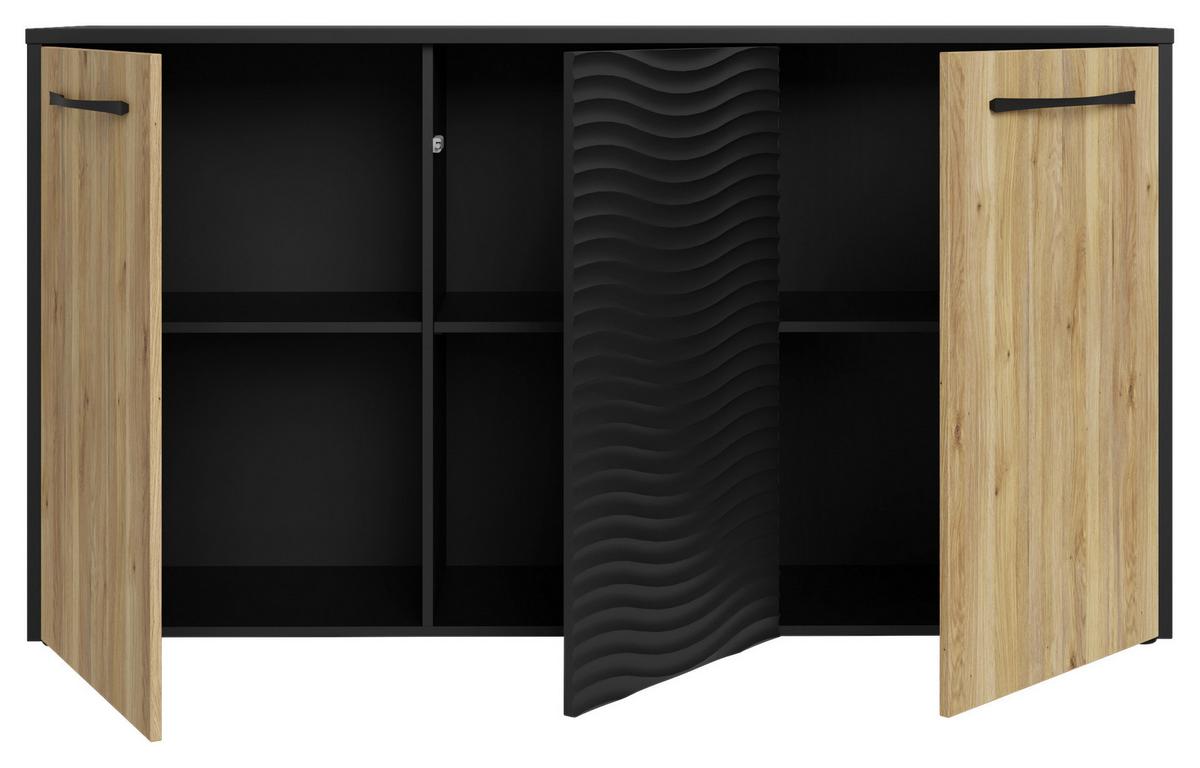 Komoda Karlshamn - boje hrasta/crna, Moderno, drvni materijal/metal (164,2/88,8/42cm) - Premium Living