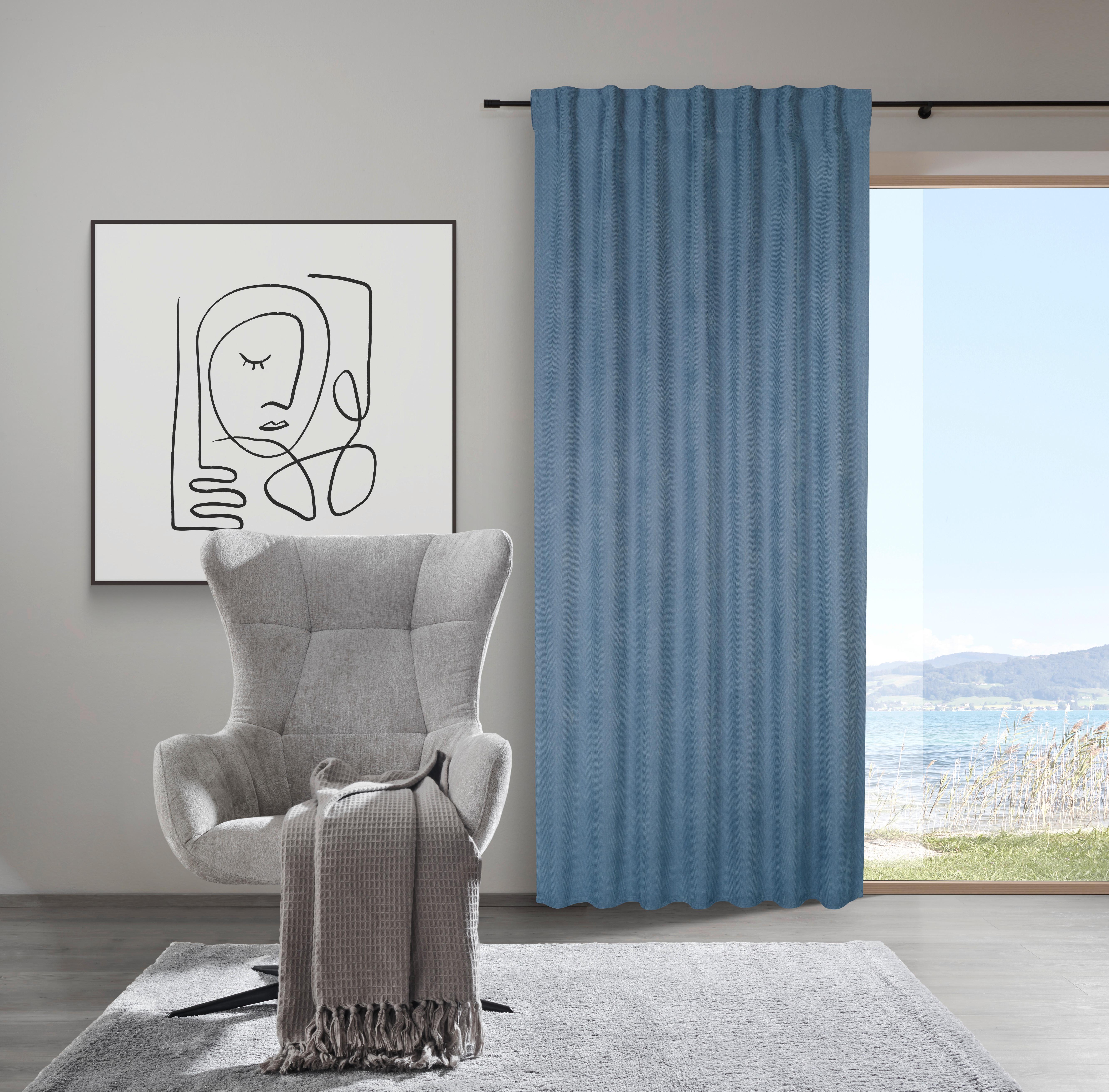 GARDINLÄNGD LINUS - blå, Design, textil (140/255cm) - Premium Living