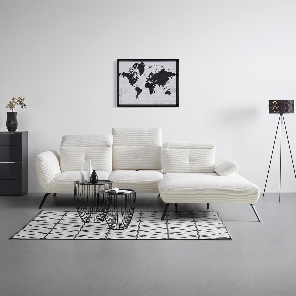 salon panoramique in Weiss - Weiss/Schwarz, Modern, Holzwerkstoff/Textil (301/196cm) - Premium Living