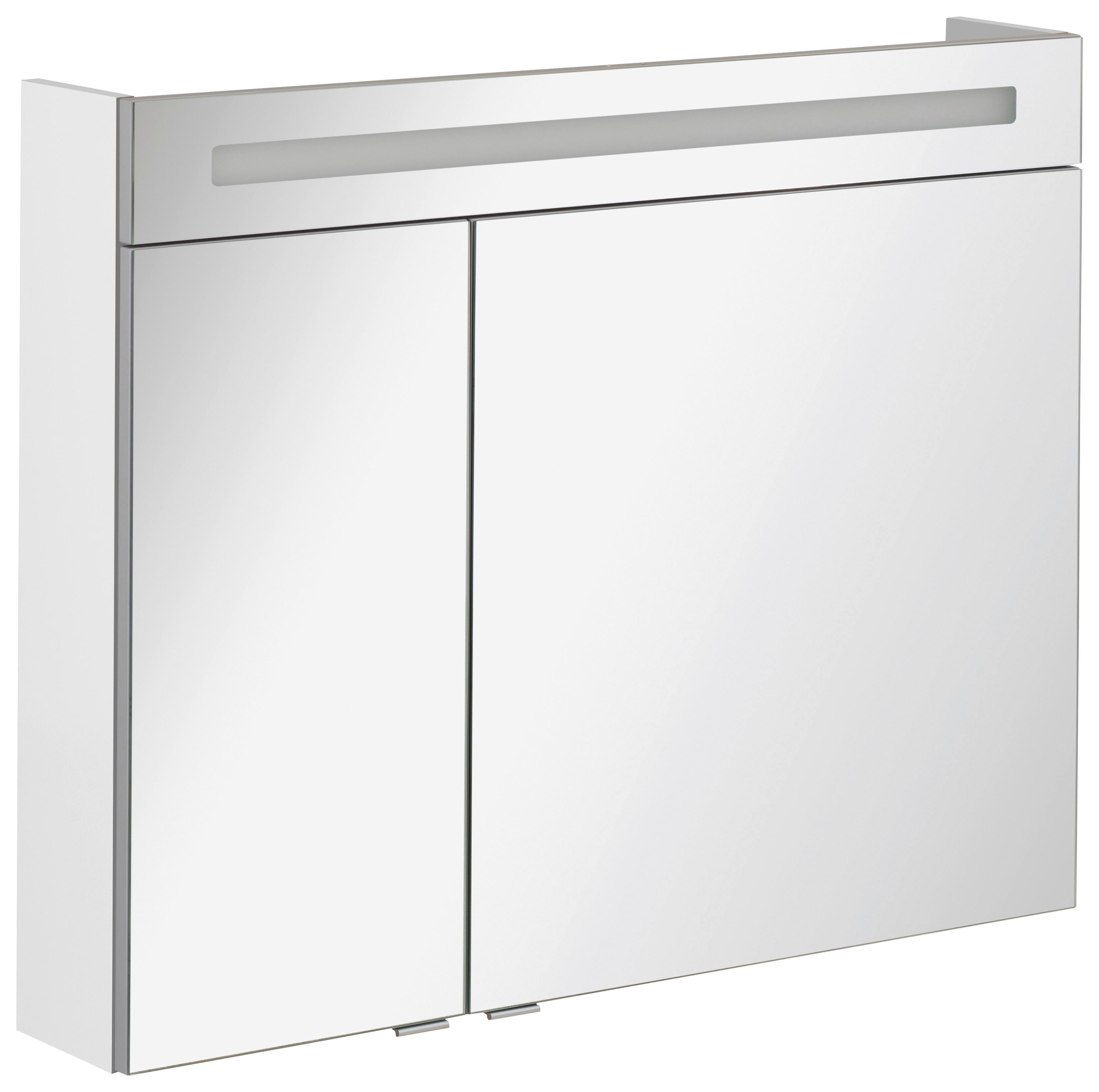 Spiegelschrank B. Clever mit LED 2-türig ca. 90x71 cm Weiß - Alufarben/Weiß, MODERN, Glas/Holzwerkstoff (90/71/16cm) - MID.YOU