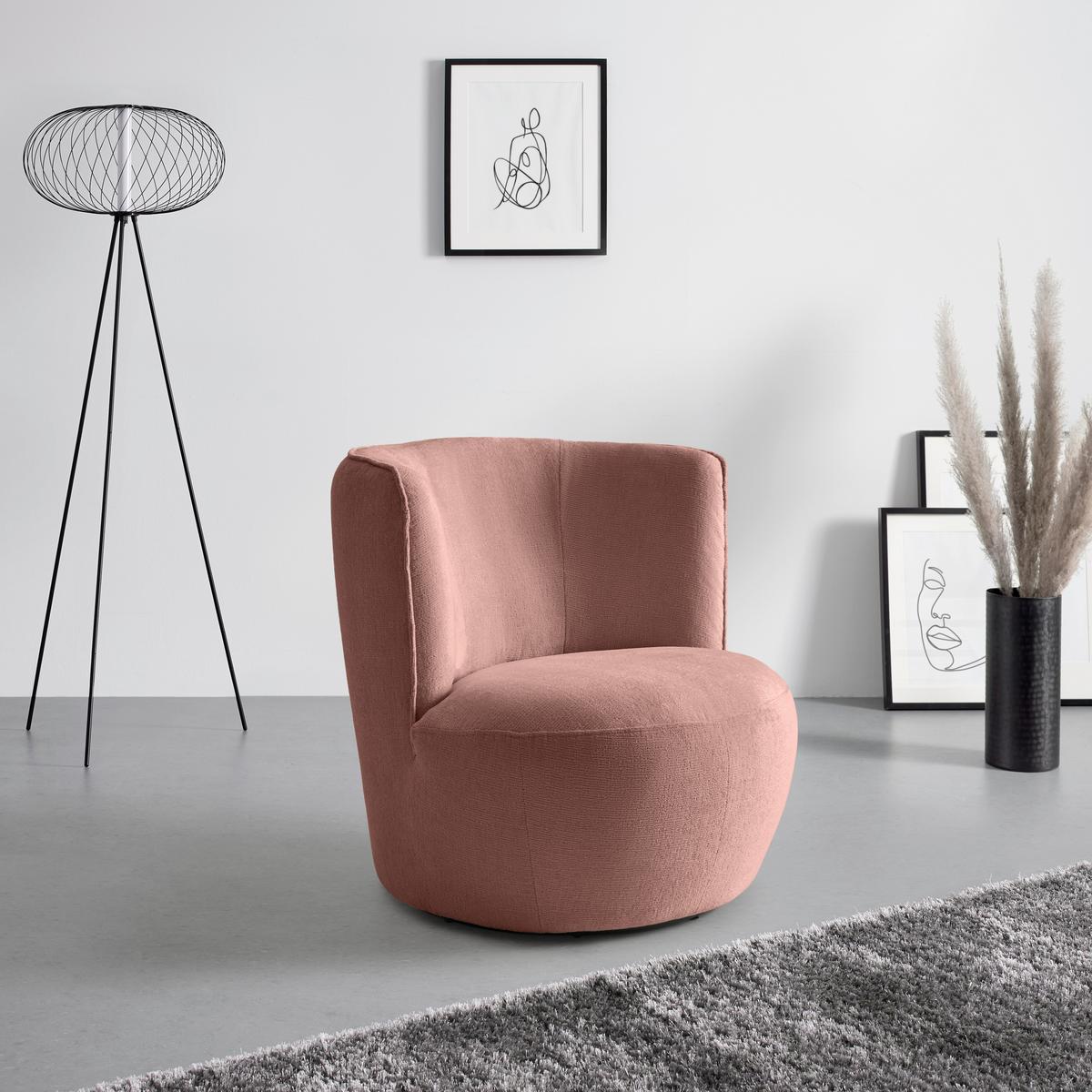 Sessel Jasima Rose drehbar - Schwarz/Rosa, MODERN, Textil/Metall (77/81/85cm) - Premium Living