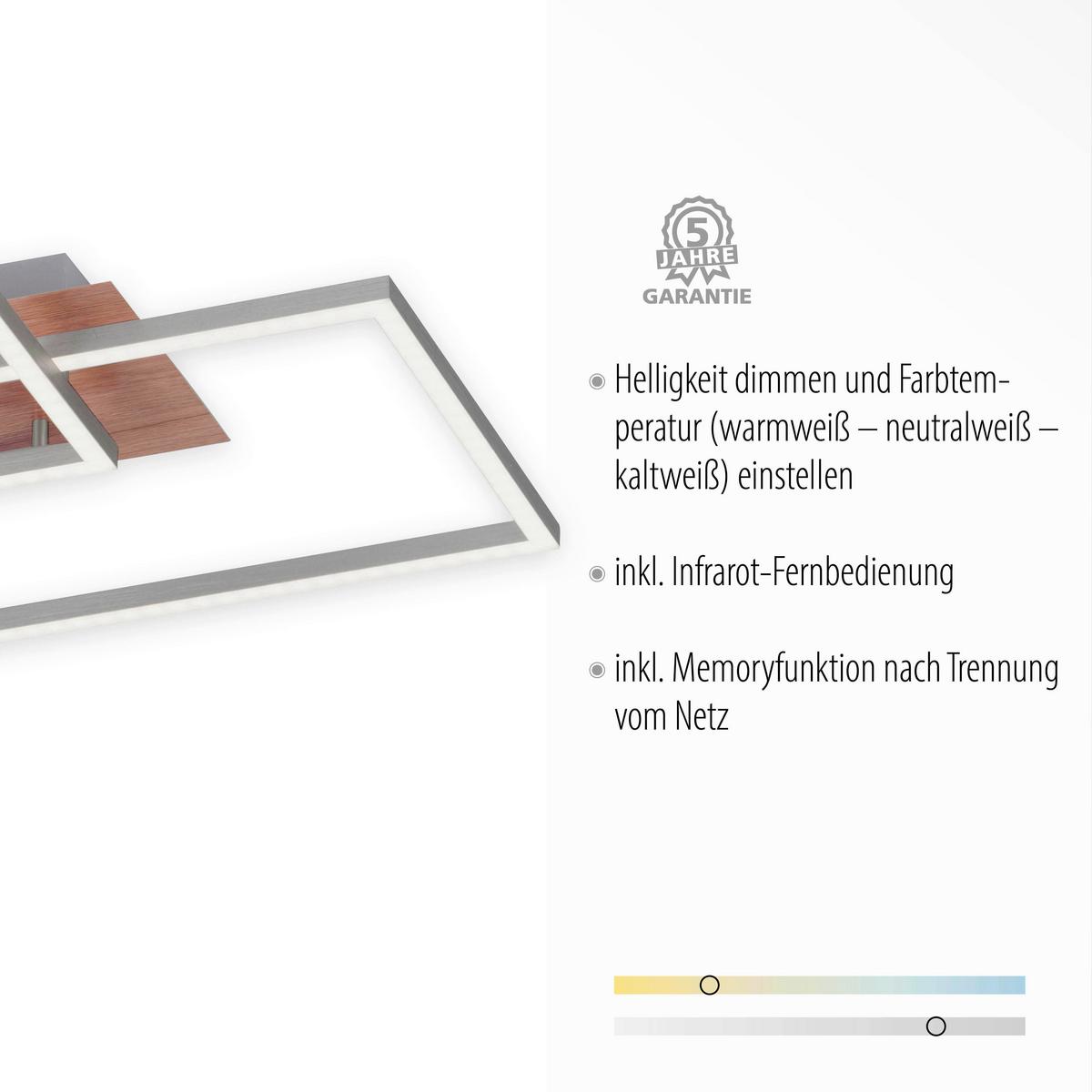 LED-Deckenleuchte Iven max. 35 Watt - Eichefarben/Nickelfarben, Natur, Kunststoff/Metall (50,4/42/7cm)