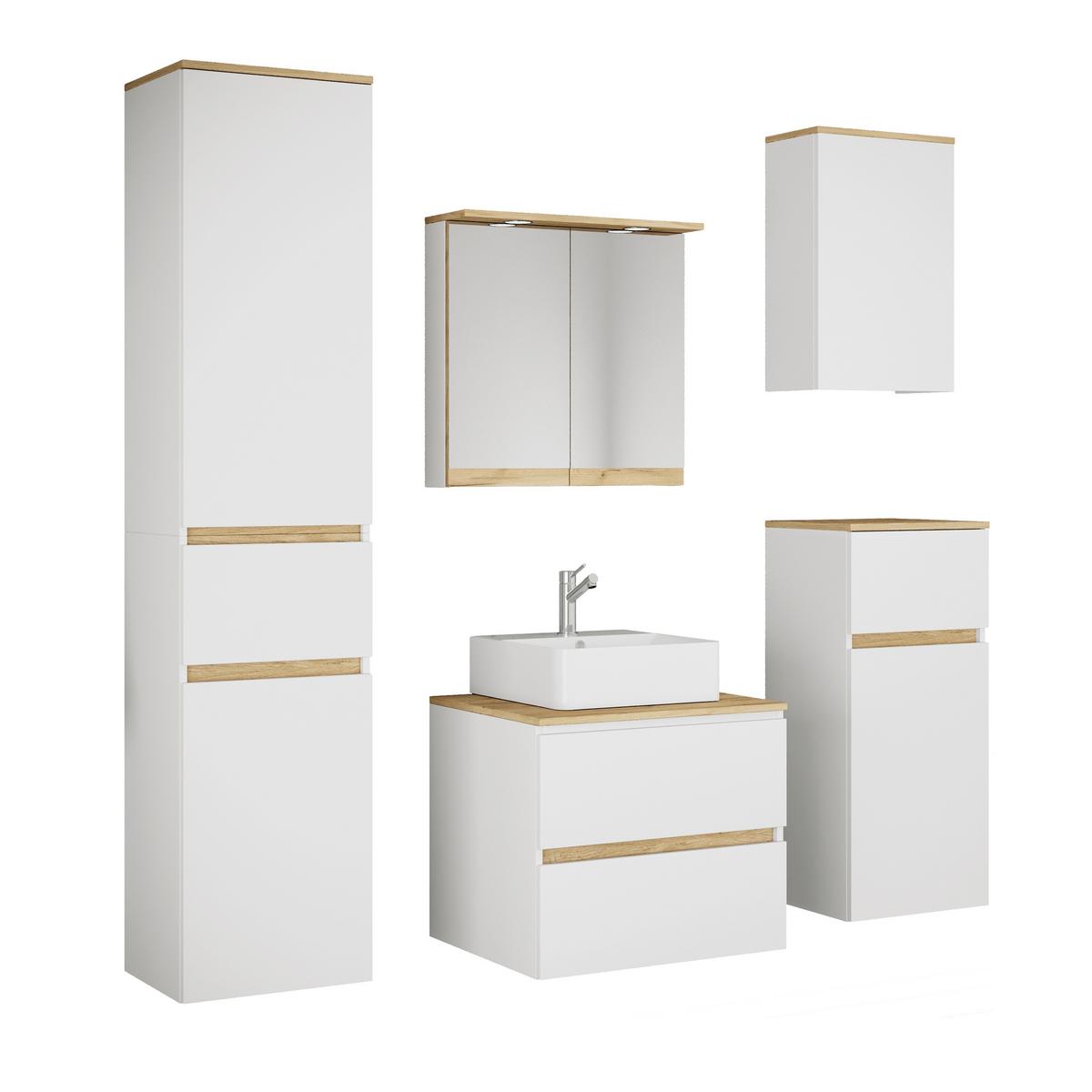 Badezimmer Cosila - Honigeiche/Weiss, Trend, Keramik/Holzwerkstoff (140cm) - MID.YOU