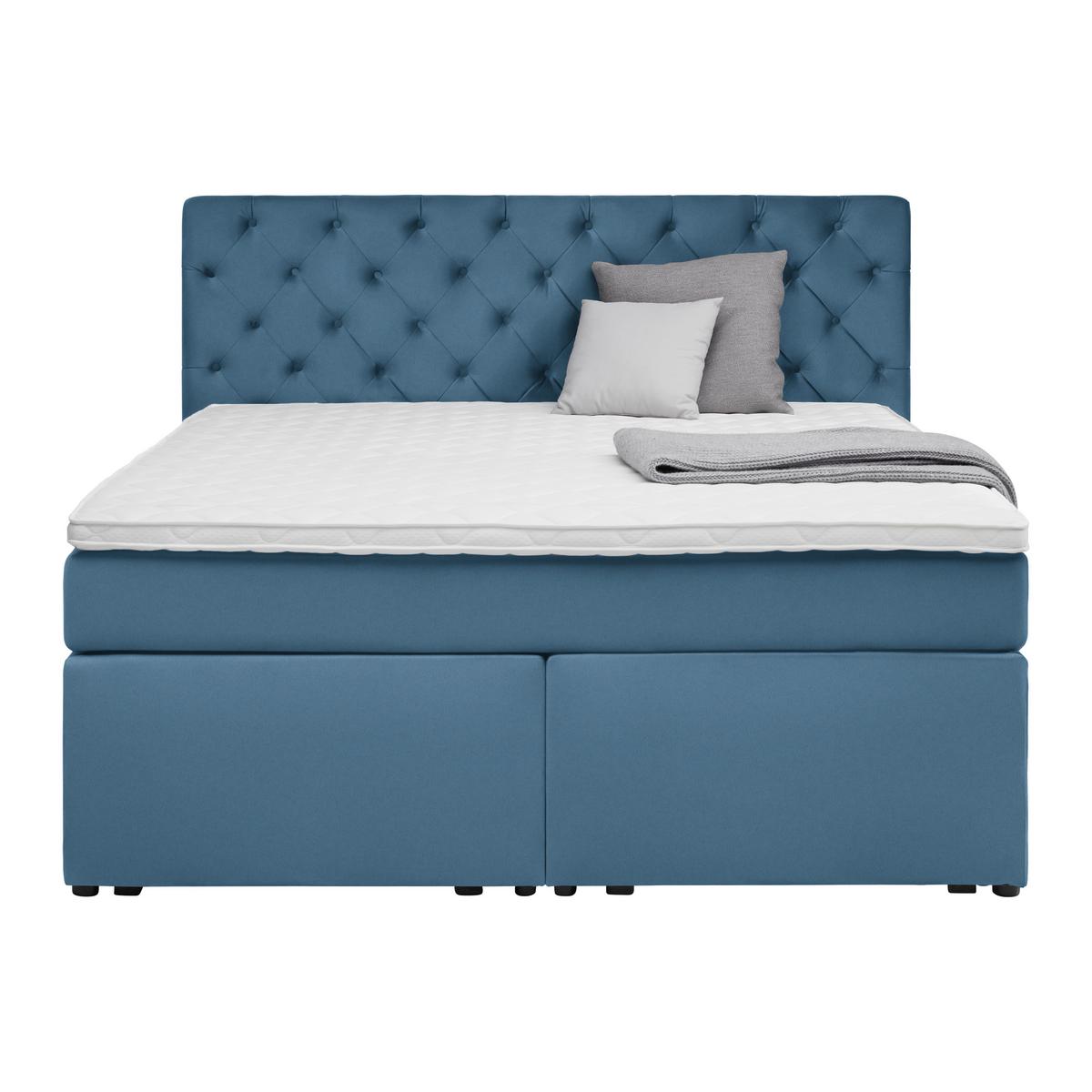Boxspringbett Chester Blau ca. 180x200cm - Blau/Schwarz, Holzwerkstoff/Kunststoff (180/200cm) - Mömax