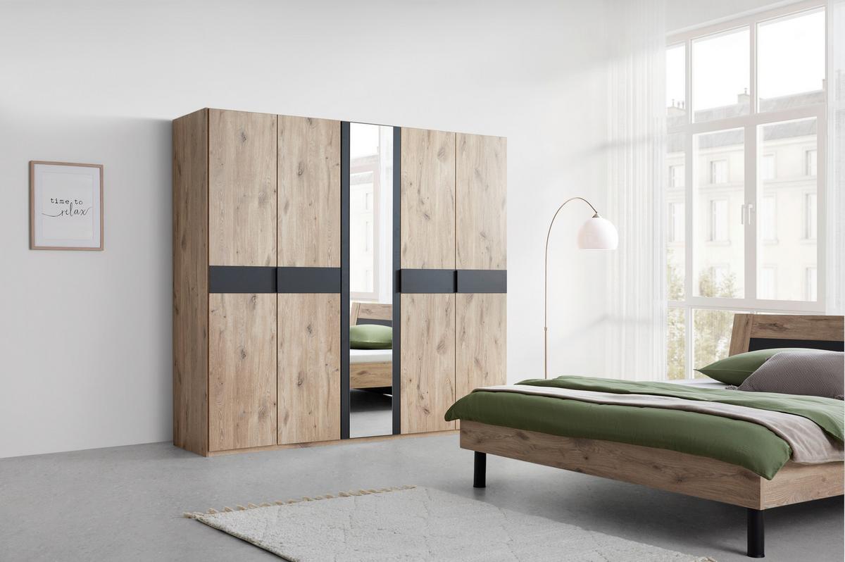 Drehtürenschrank Bergamo Graphit/Eichefarben - Eichefarben/Schwarz, Konventionell, Holzwerkstoff/Metall (225/208/58cm) - Based
