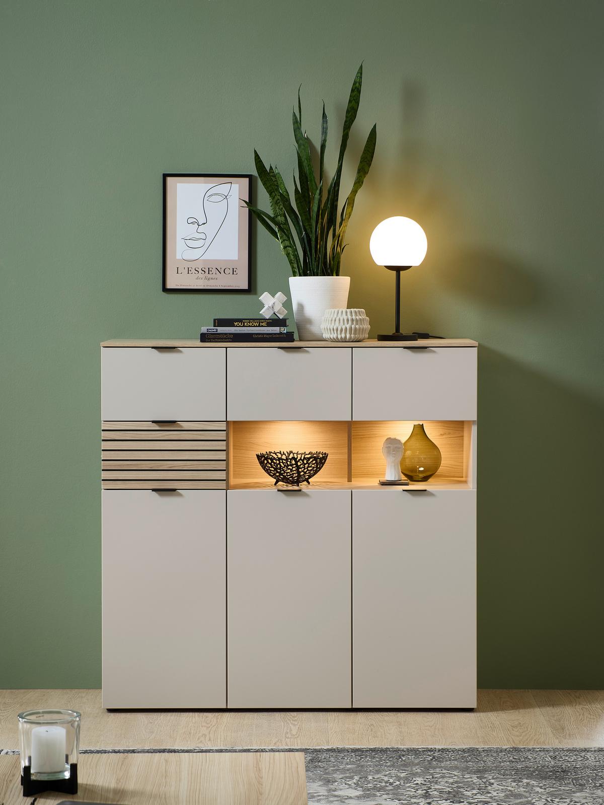 Highboard Memphis Eichefarben/Kaschmir - Kaschmir/Eichefarben, MODERN, Holzwerkstoff/Metall (125/125/45cm) - Premium Living
