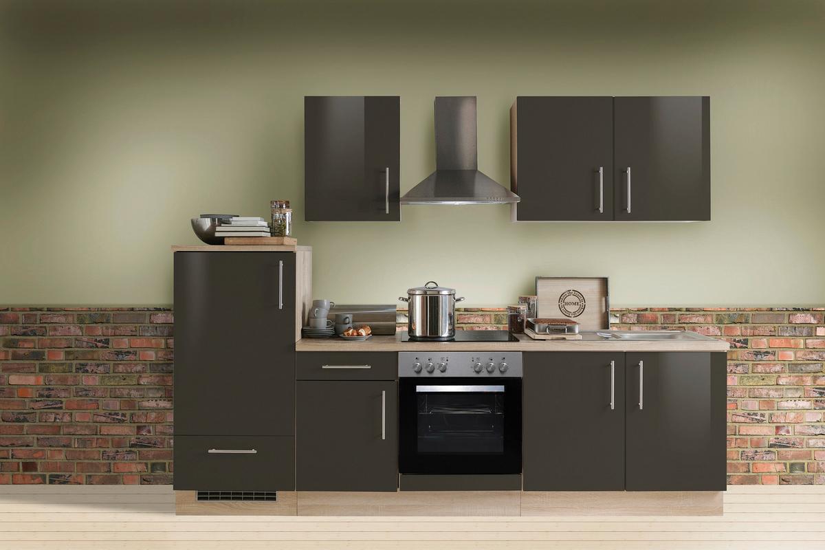 Menke Küchenblock Premium Dunkelbraun/Eiche ca. 270 cm - Dunkelbraun/Silberfarben, KONVENTIONELL, Holzwerkstoff/Metall (270cm) - Menke
