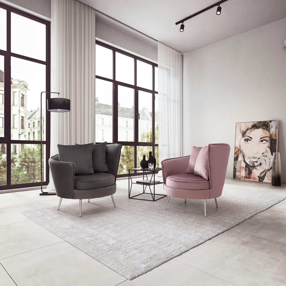 Relaxsessel Cherie Dunkelgrau Samt - Chromfarben/Dunkelgrau, MODERN, Textil/Metall (87/83/85cm) - Bessagi Home