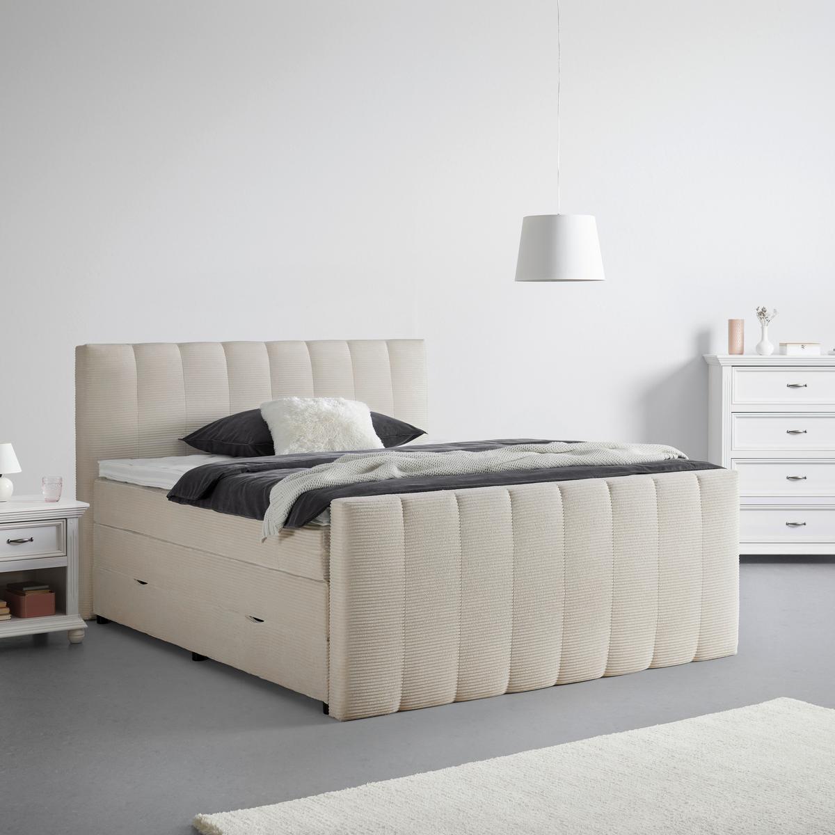 Boxspringbett Malaga Beige ca. 160x200cm - Beige/Silberfarben, KONVENTIONELL, Holz/Holzwerkstoff (160/200cm) - Premium Living
