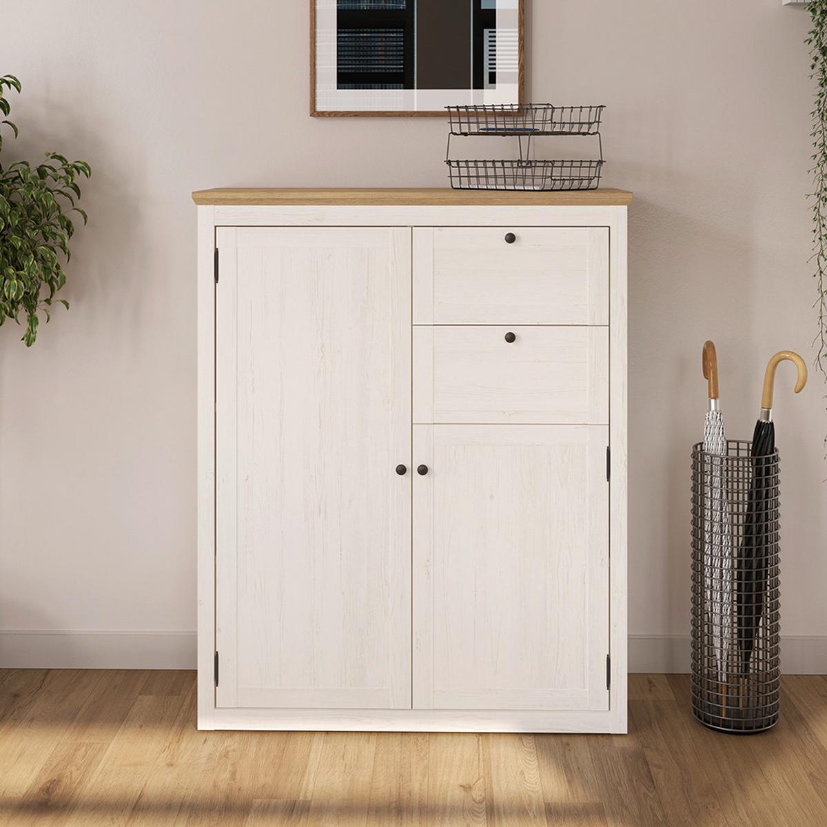 Schrank Korsika Eiche-/Kieferfarben - Eichefarben/Schwarz, ROMANTIK / LANDHAUS, Holzwerkstoff/Metall (105,5/130/42,9cm) - Mömax