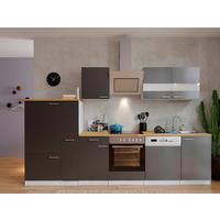 Küchenzeile Economy m. Geräten Grau/Nussbaum B: ca. 310 cm - Edelstahlfarben/Nussbaumfarben, Basics, Holzwerkstoff/Metall (310cm) - Respekta