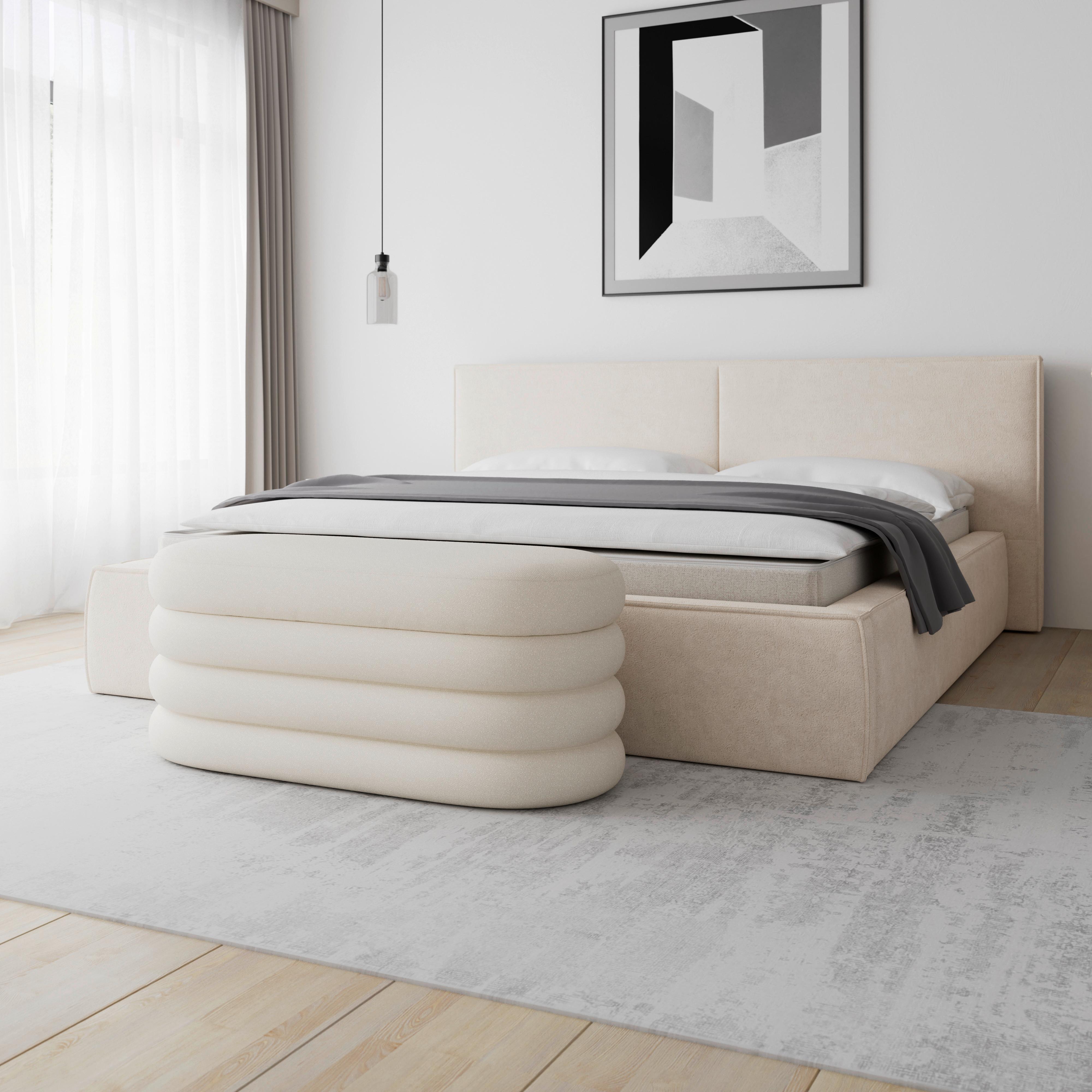 Hockerbank Lorena Beige Boucle Gepolstert mit Stauraum - Beige, MODERN, Holz/Textil (110/47/45cm) - Bessagi Home