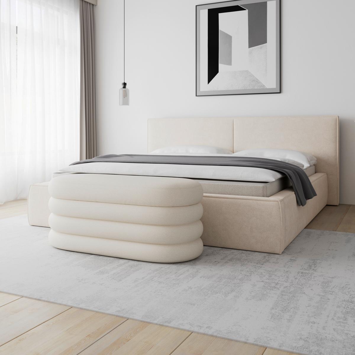 Hockerbank Lorena Beige Boucle Gepolstert mit Stauraum - Beige, MODERN, Holz/Textil (110/47/45cm) - Bessagi Home