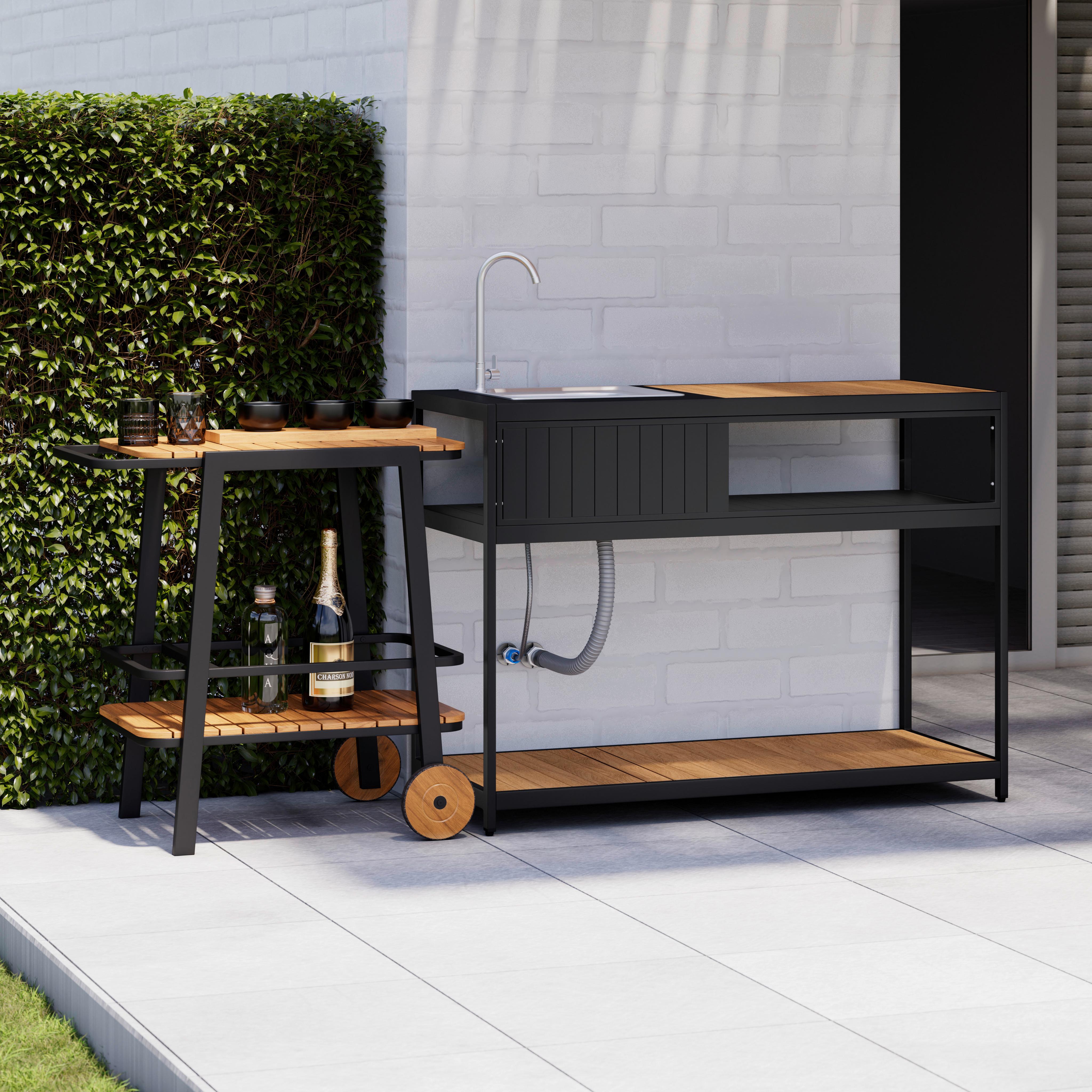 Outdoorküche Delia Schwarz /Naturfarben inkl. Abdeckung - Schwarz/Naturfarben, MODERN, Kunststoff/Metall (127/126/53,5cm) - Bessagi Garden