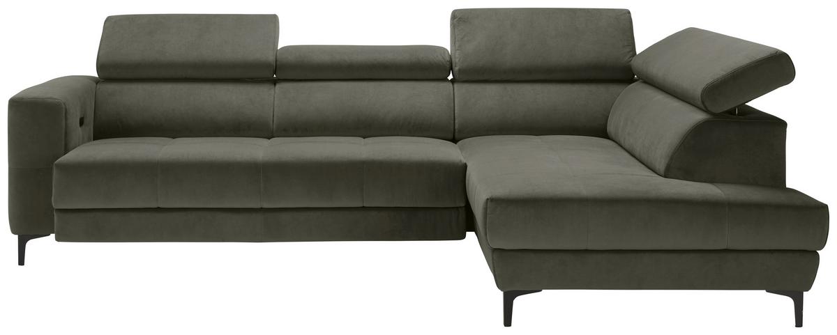 Ecksofa Emma rechts Graugrün - Schwarz/Graugrün, MODERN, Textil (301/210cm) - Premium Living