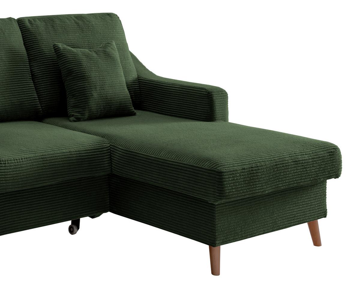 Ecksofa Valentina Cord ca. 228x150 cm Dunkelgrün - Dunkelgrün/Naturfarben, Design, Holz/Textil (228/150cm) - P & B